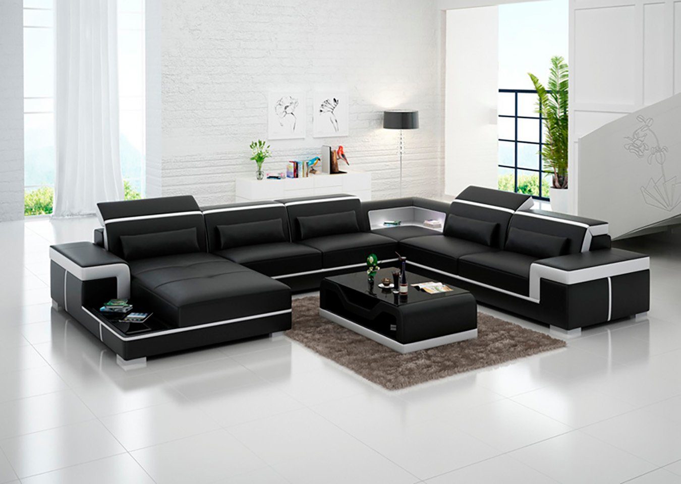 Sofas Ecke Couchen Eck Wohn Ecksofa, Sitz Form Sofa Polster Couch JVmoebel U XXL Leder