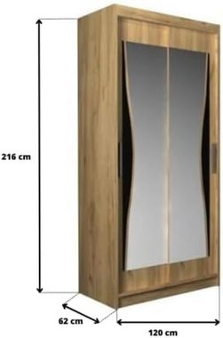MOEBLO Kleiderschrank TUMIA (Gaderobe mit Spiegel Schwebetürenschrank 2-türig, Modern Design, Schrank mit vielen Einlegeböden und Kleiderstange Schiebtüren) (BxHxT): 120/150/180/203x216x62cm