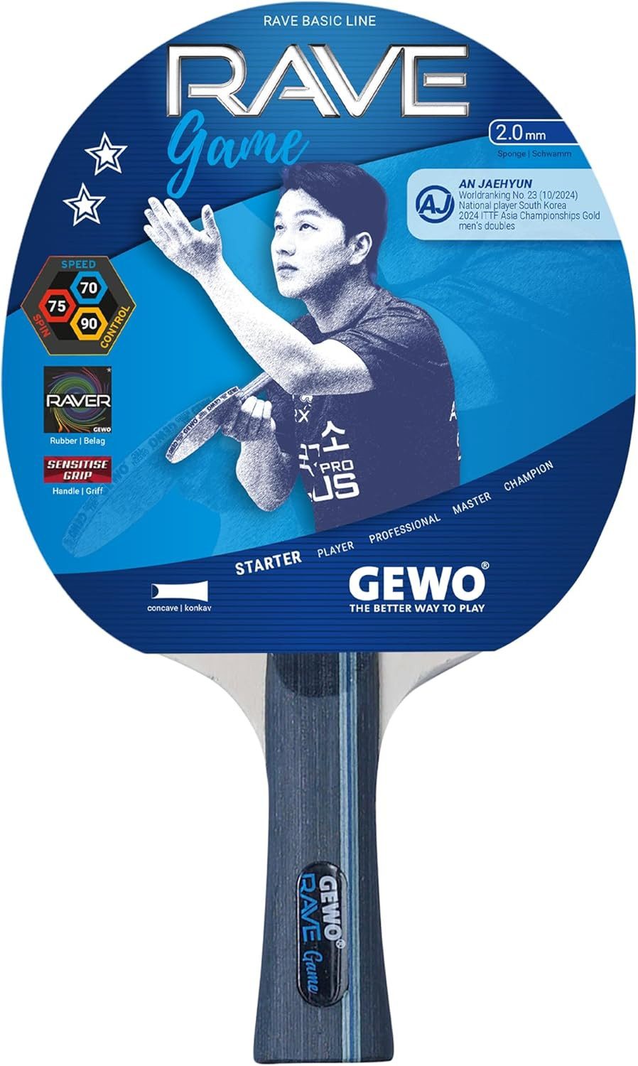 Tischtennisschläger Rave Game - Schulsport & Hobby - Belag 2,0 mm - Griff konkav - rot