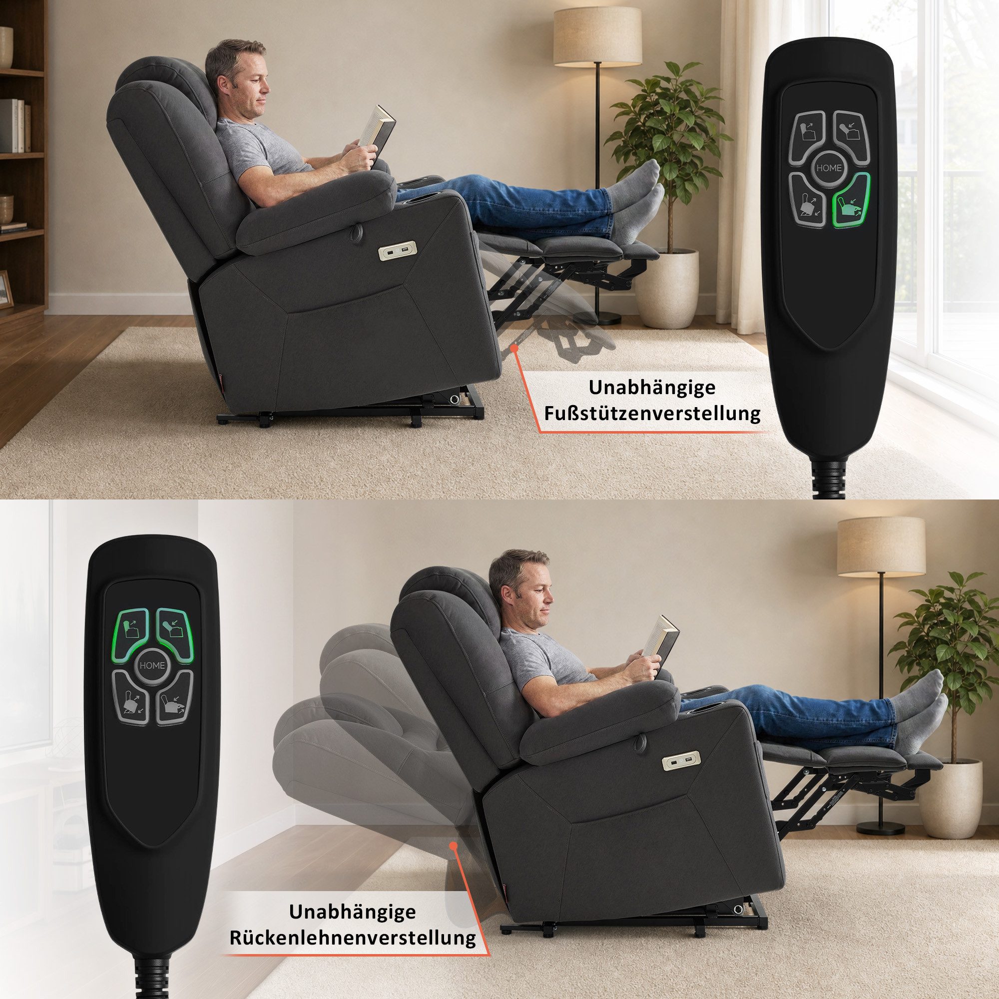 MCombo Relaxsessel M MCombo elektrische Aufstehhilfe Relaxsessel 2 Motoren 7565, mit Relaxfunktion – Bild 5 von 5