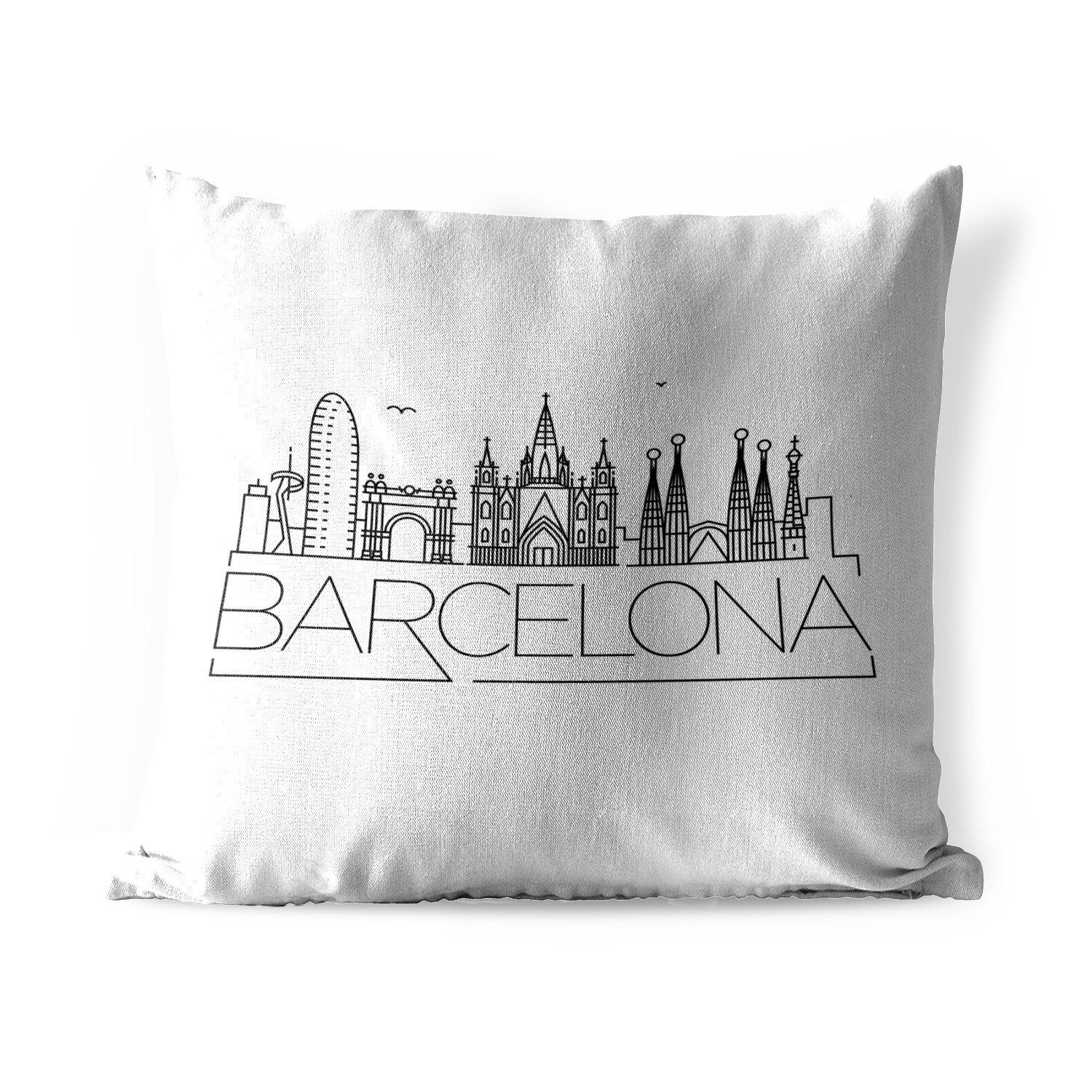 MuchoWow Dekokissen Skyline "Barcelona" weiß, Kissenbezüge, Kissenhülle, Dekokissen, Dekokissenbezug, Outdoor