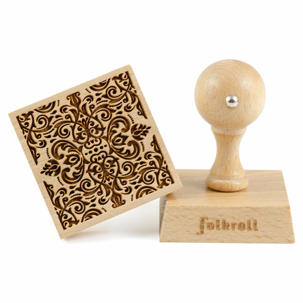 folkroll Gebäckstempel Damast, 55x55 mm, Buchenholz