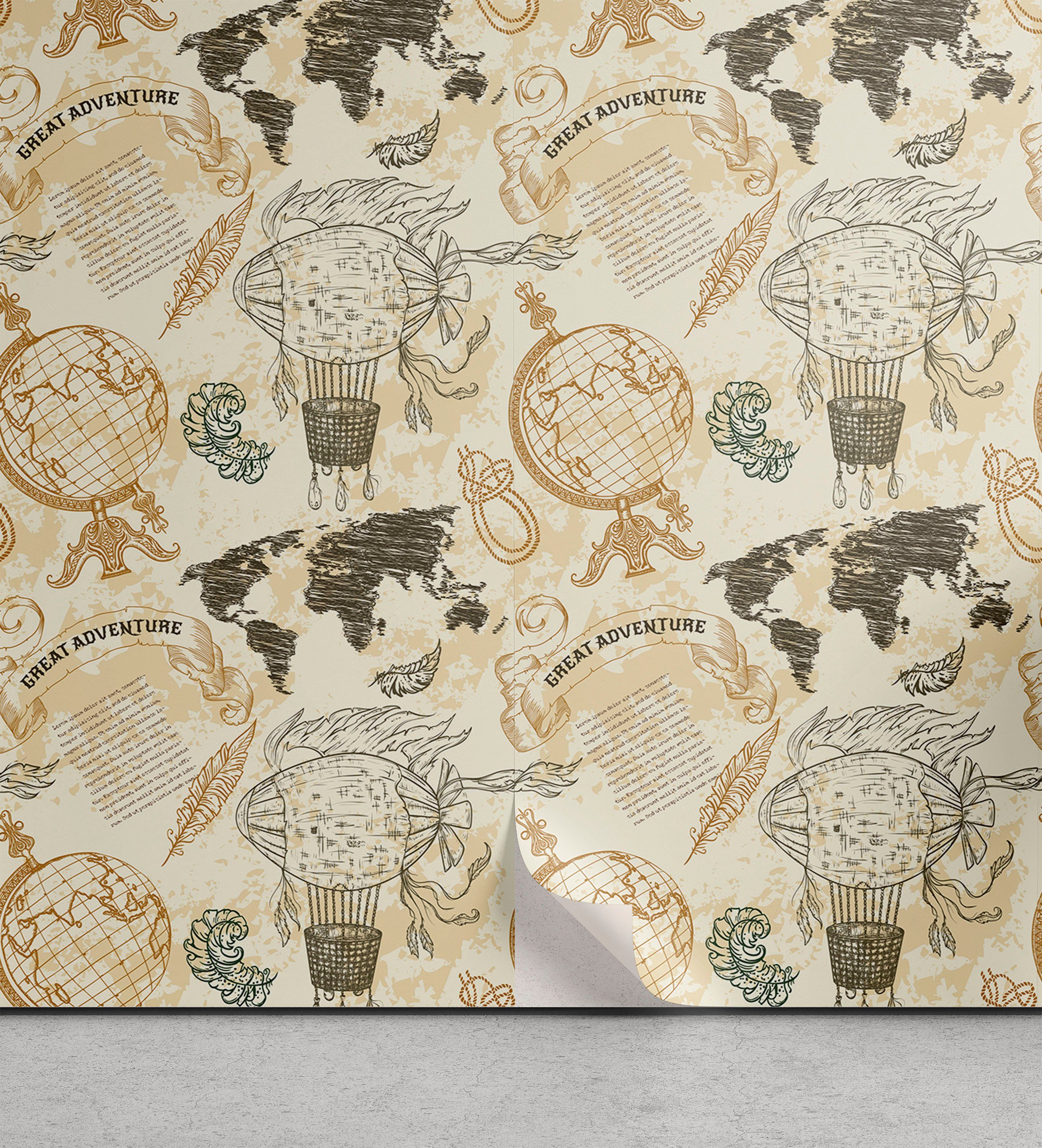 Abakuhaus Vinyltapete selbstklebendes Wohnzimmer Küchenakzent, Weltkarte Vintage Globe Rope