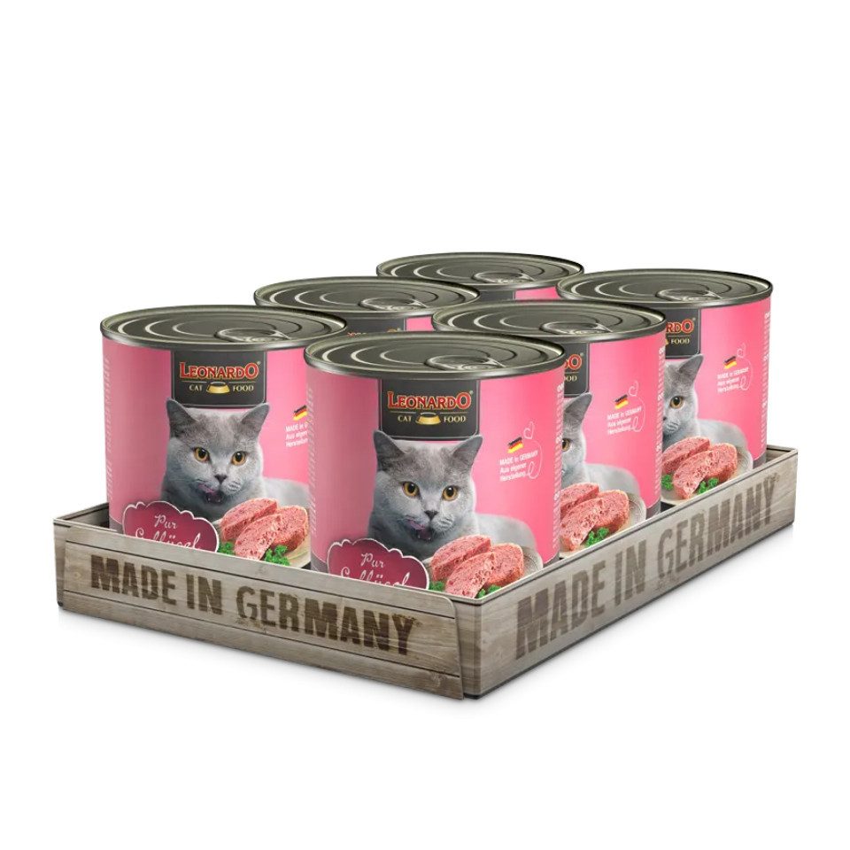 Leonardo Catfood Geflügel Pur - hochwertiges Nassfutter ohne Getreide & Zucker 6x800g, Nassfutter für: Katzen