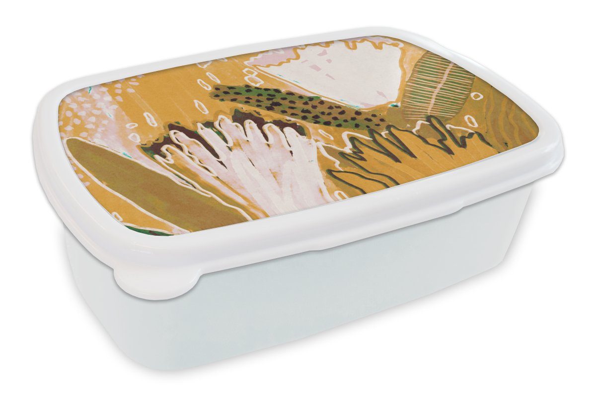 MuchoWow Lunchbox Blumen - Gelb - Pflanzen, Kunststoff, (2-tlg), Brotbox für Kinder und Erwachsene, Brotdose, für Jungs und Mädchen weiß