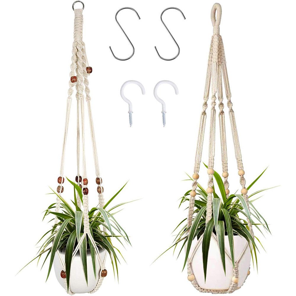 TUWENA Blumenampel 2-teiliges Pflanzenregal mit 4 Haken, gewebter Blumenampel