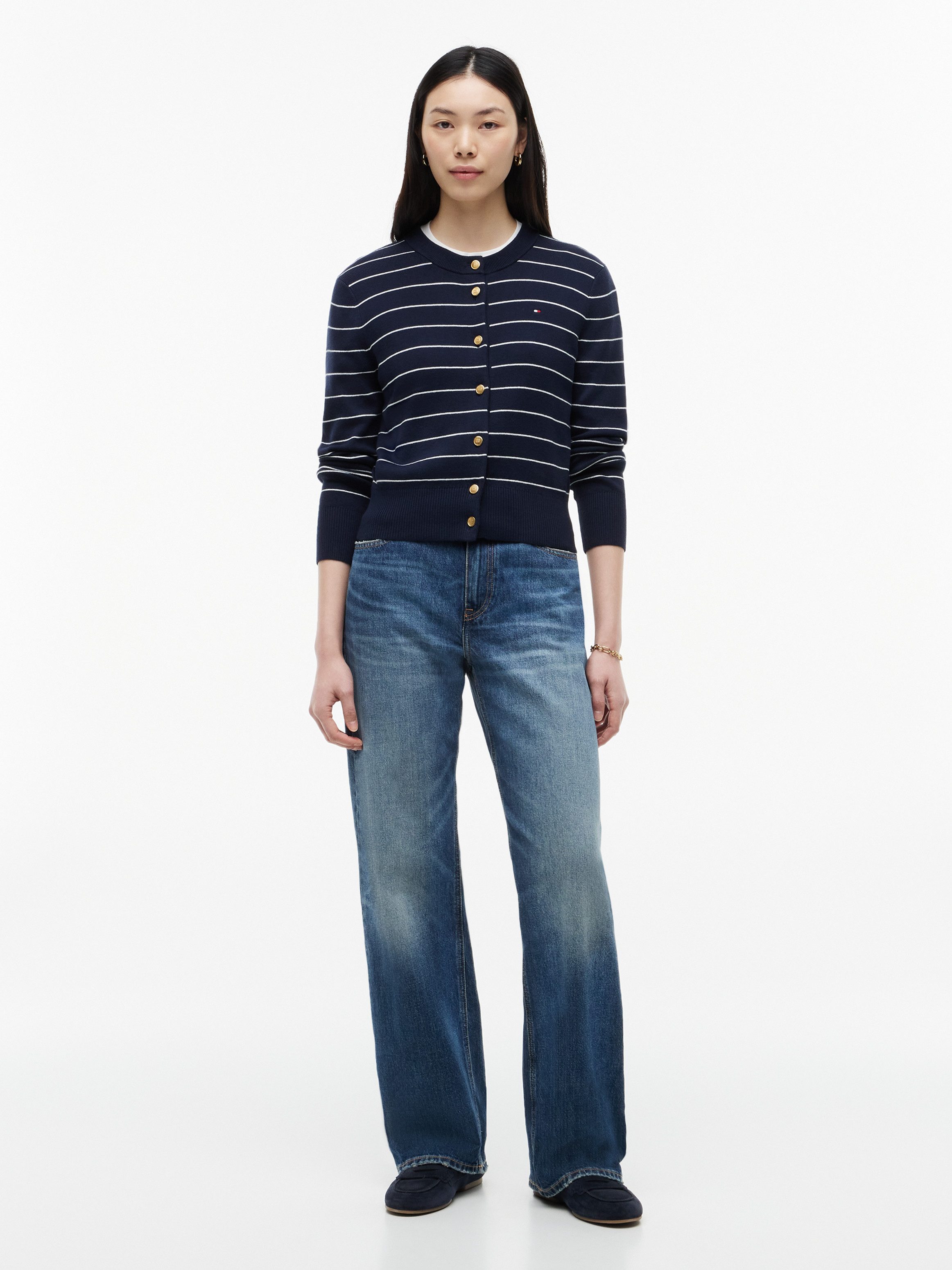 Tommy Hilfiger Strickjacke FULL NEEDLE STITCH CARDIGAN Baumwolle, goldfarbene Knöpfe – Bild 4 von 5