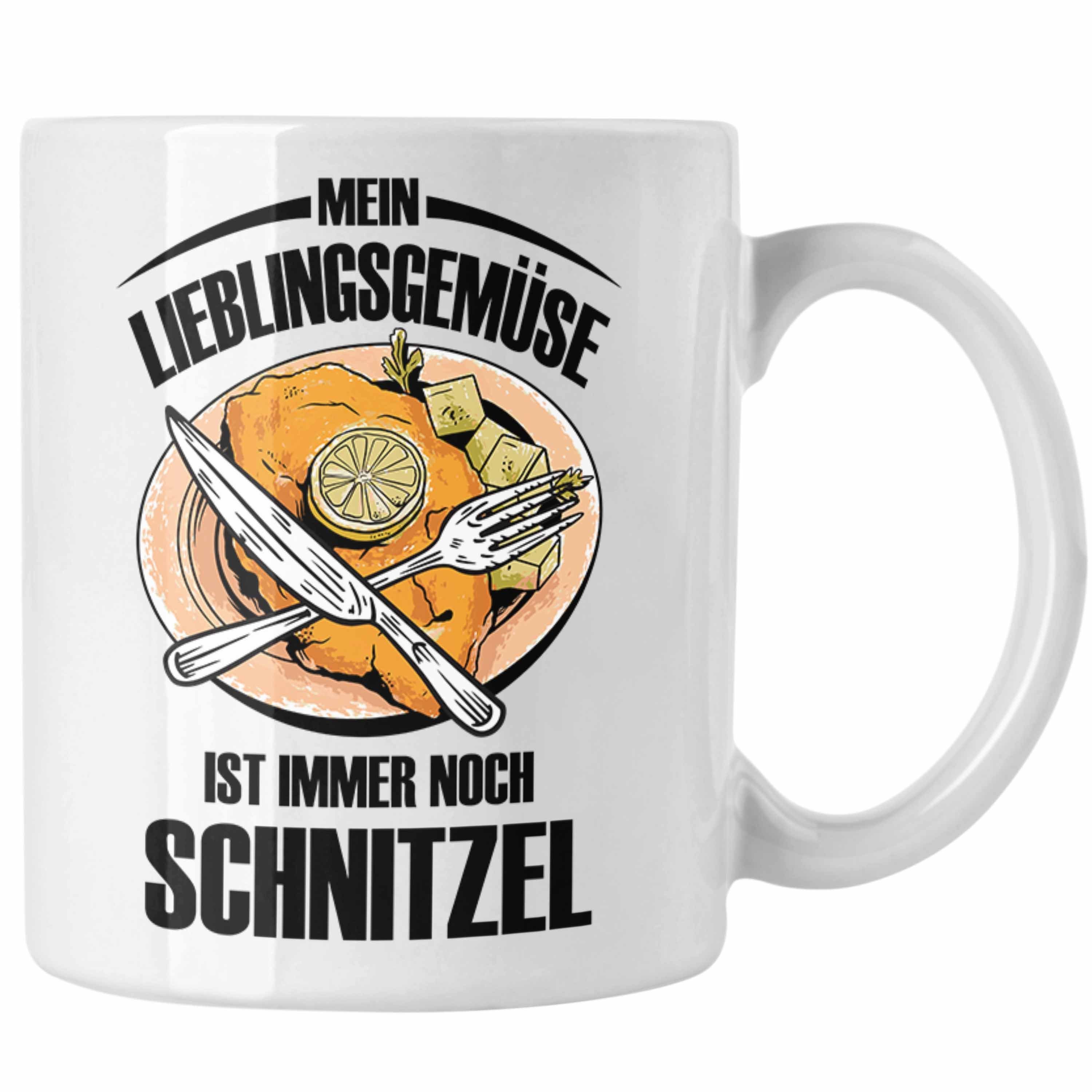 Trendation Tasse Schnitzel-Tasse Geschenk für Schnitzel-Liebhaber Mein Lieblingsgemüse Weiss