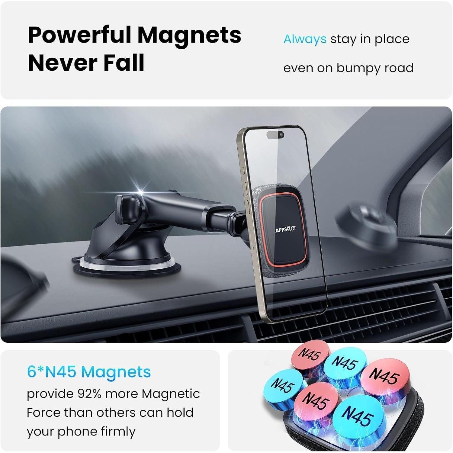 LuxusKollektion Smartphone-Halterung Handyhalterung Auto Saugnapf Armaturenbrett 6 Magnete Schwarz