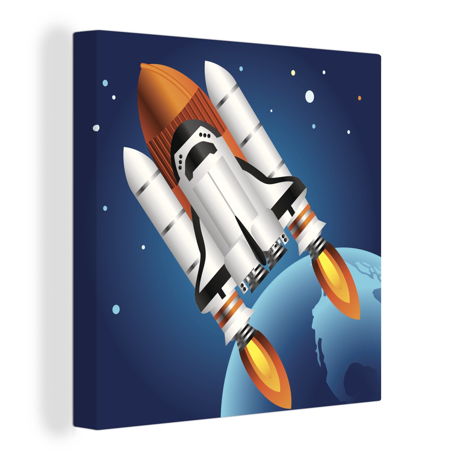 OneMillionCanvasses® Leinwandbild Eine Illustration eines Space Shuttles auf einer Rakete, (1 St), Leinwand Bilder für Wohnzimmer Schlafzimmer