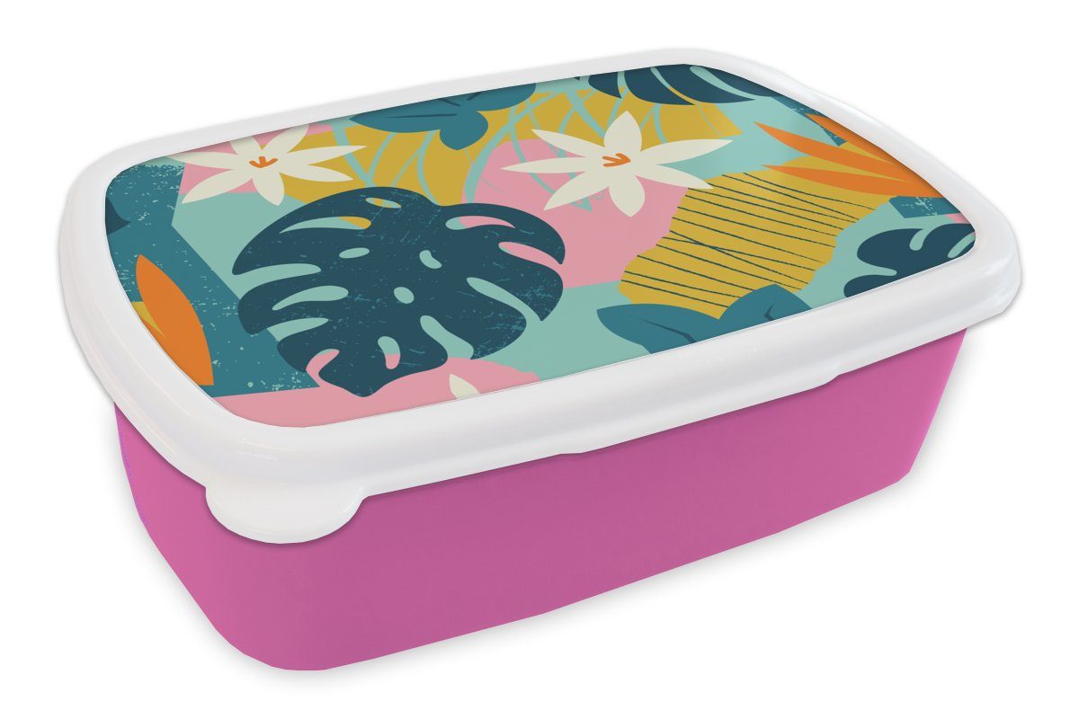 Tropisch - Mädchen, Lunchbox - Kunststoff - Erwachsene, Farben Kinder, Muster MuchoWow Kunststoff, Mädchen Kinder Brotbox - - - Rosa Kinder, für Brotdose Snackbox, (2-tlg),