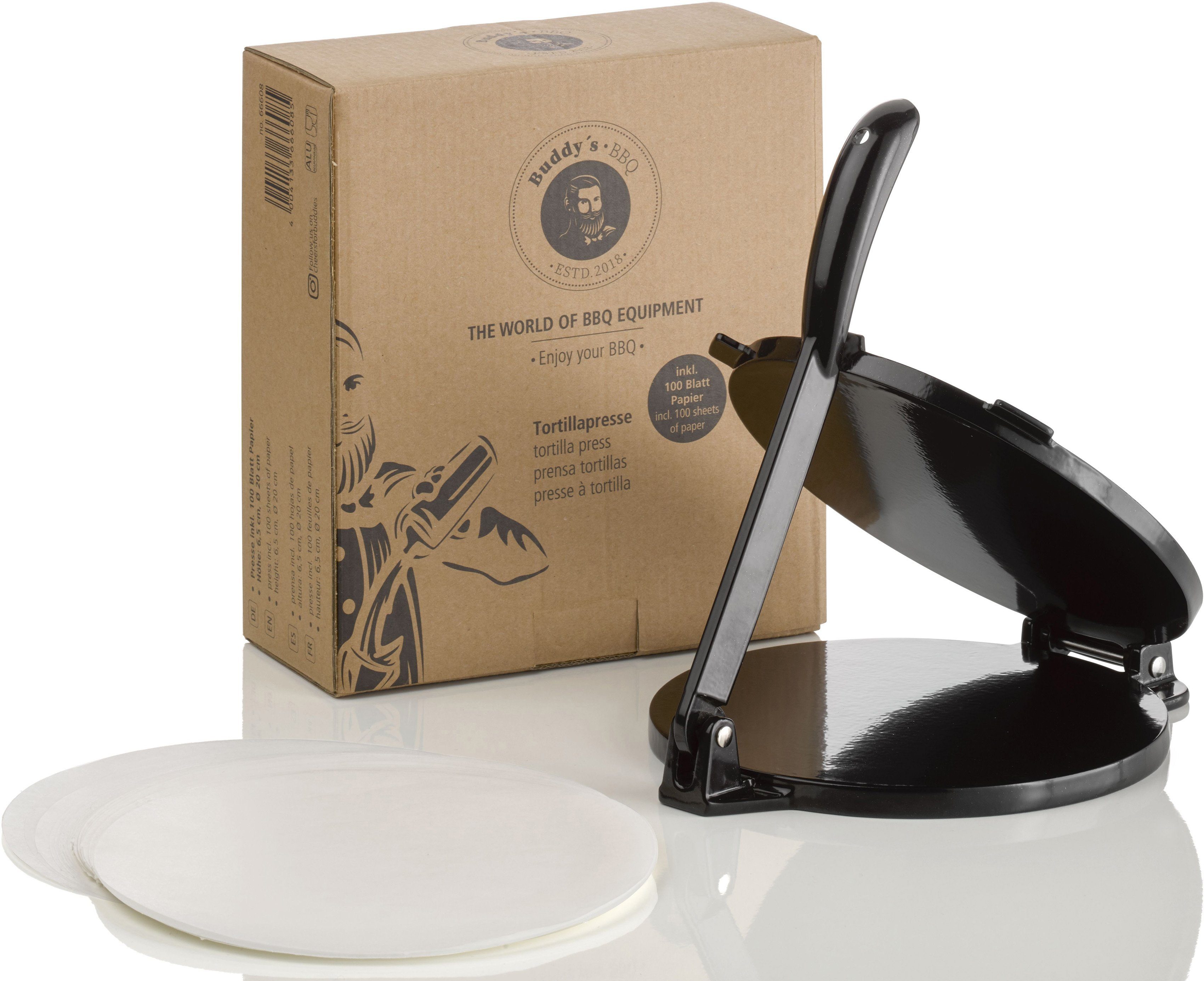 Buddy's Kartoffelpresse Buddy´s BBQ (1 St), Aluminium, mit 100 Blatt Papier, Ø 20 cm