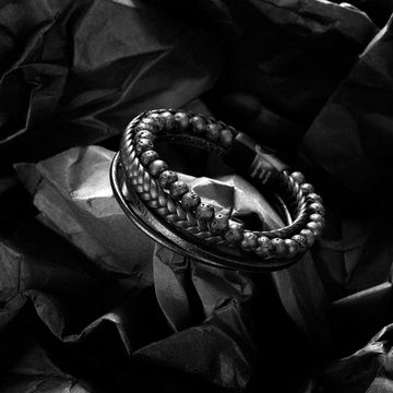 Alster Herz Lederarmband Herren Leder-Armband, Naturstein, geflochten, schwarzer Onyx, J0588 (1-tlg), verstellbare Größe, Magnetverschluss