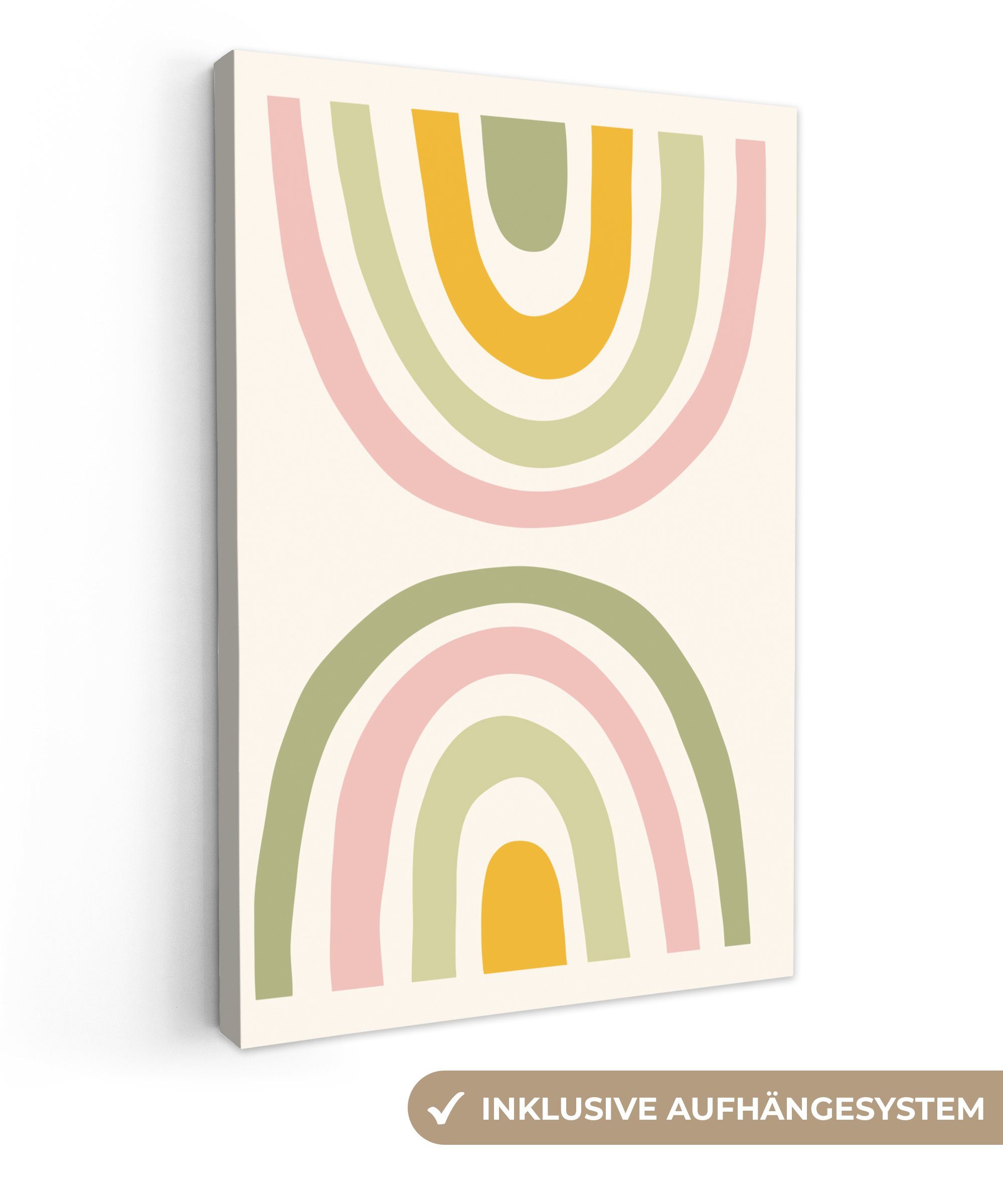 OneMillionCanvasses® Leinwandbild Regenbogen - Pastell - Grün - Rosa - Modern, (1 St), Leinwandbild fertig bespannt inkl. Zackenaufhänger, Gemälde, 20x30 cm