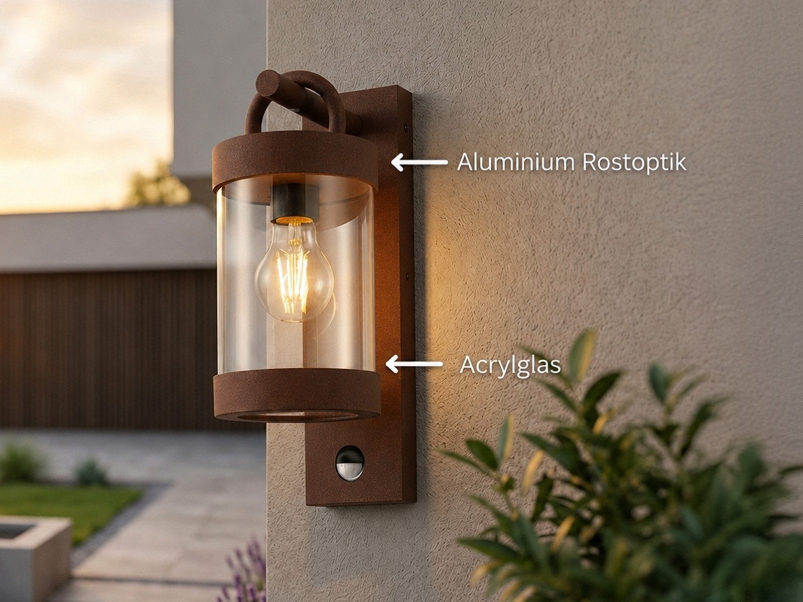 TRIO Leuchten LED Außen-Wandleuchte mit Bewegungsmelder, Höhe 33cm, Bewegungssensor, LED wechselbar, Warmweiß, Landhaus-Stil Wand Außenleuchte, Fassadenbeleuchtung inkl. E27 LED