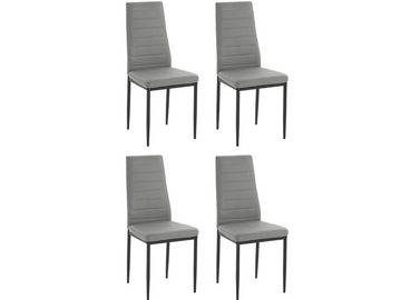 loft24 Essgruppe Darius, (Set, 5-tlg., 4 Stühle, 1 Tisch), runder Glastisch Ø100 cm, 4 Stühle mit Bezug aus Kunstleder