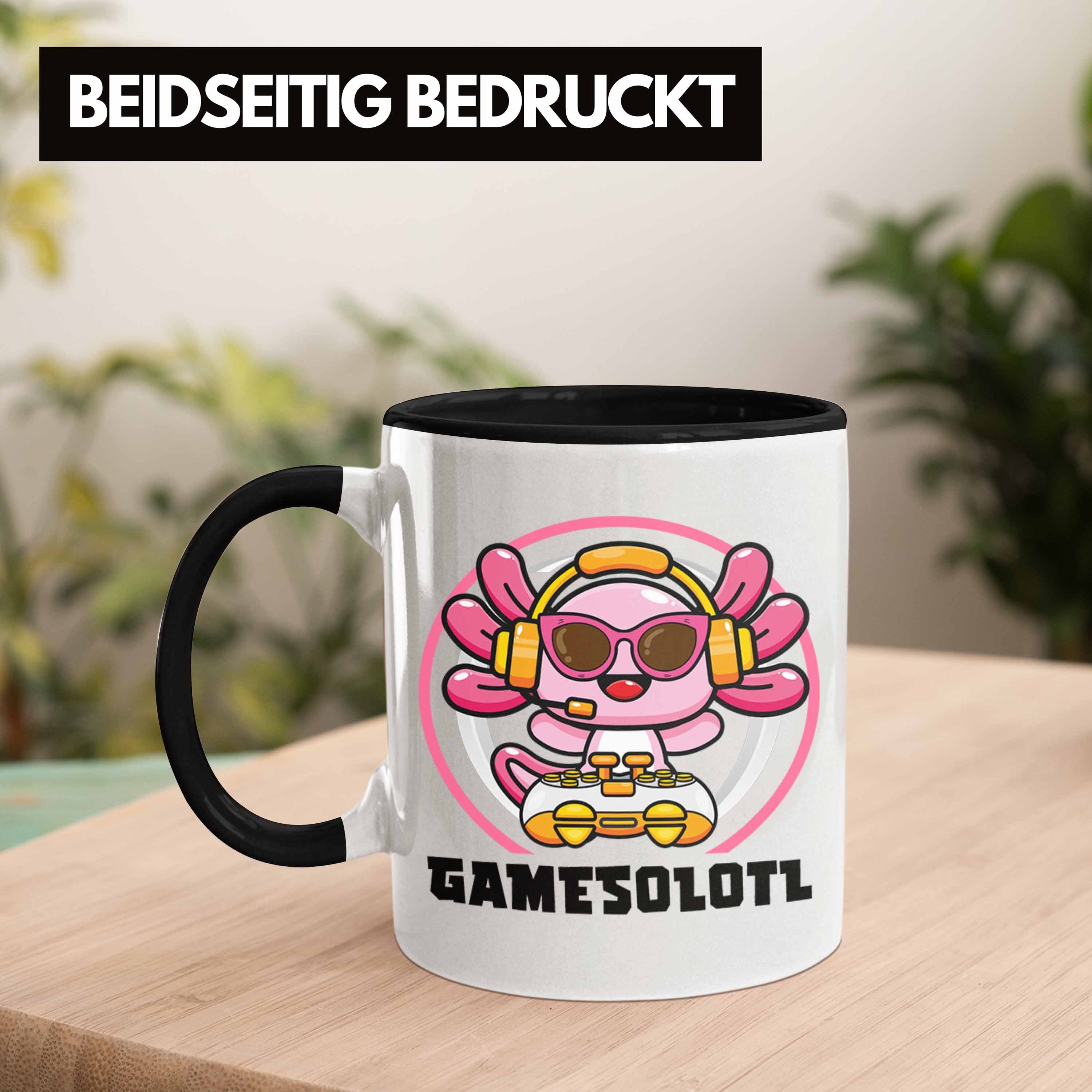 Trendation Tasse Trendation - Tasse Geschenkidee Schwarz Grafik Gamer Tiere Lustig Axolotl Geschenk Schwanzlurch