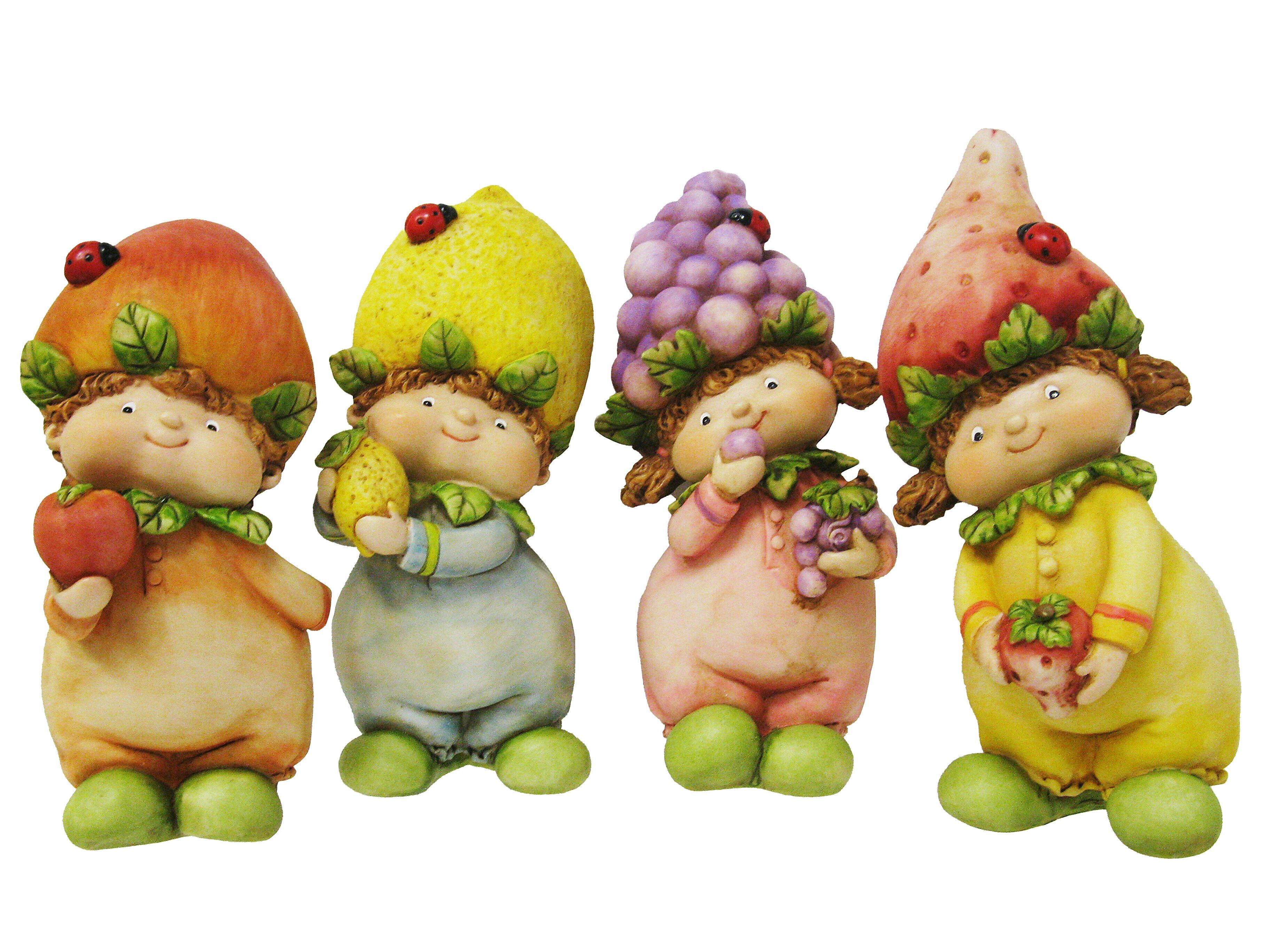 4er Obst, Früchtekinder und mit Sommer H.: Deko 16cm aus ELLUG Kunststein Figuren stehende Früchtehut Dekofigur Set