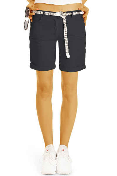be styled Shorts Chino Stoff Shorts - Kurze lockere Hosen mit Gürtel - Damen - h23a in Unifarben, mit Gürtel