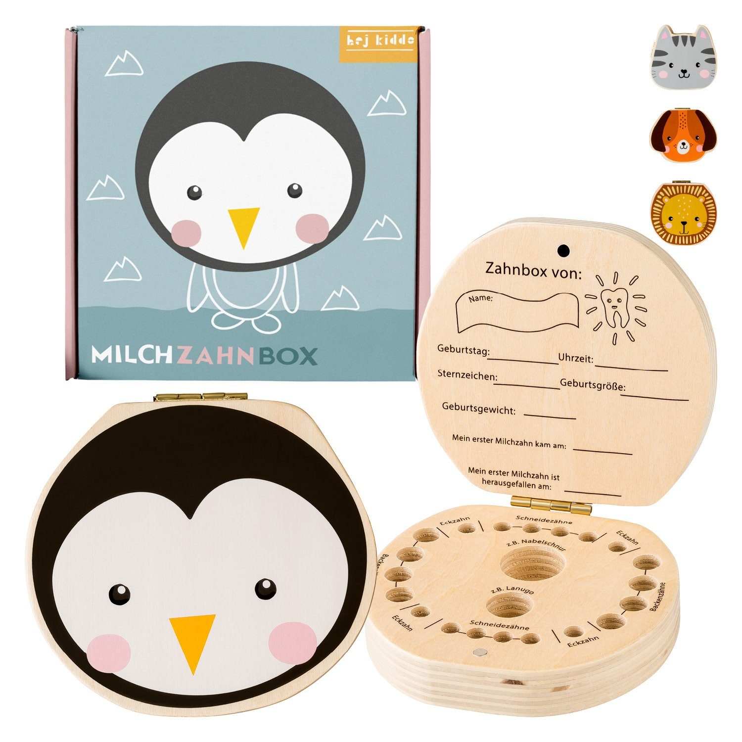 hej kiddo Zahndose Kinder Zahnbox mit Tiermotiven Zahndose für Milchzähne Zahnfee