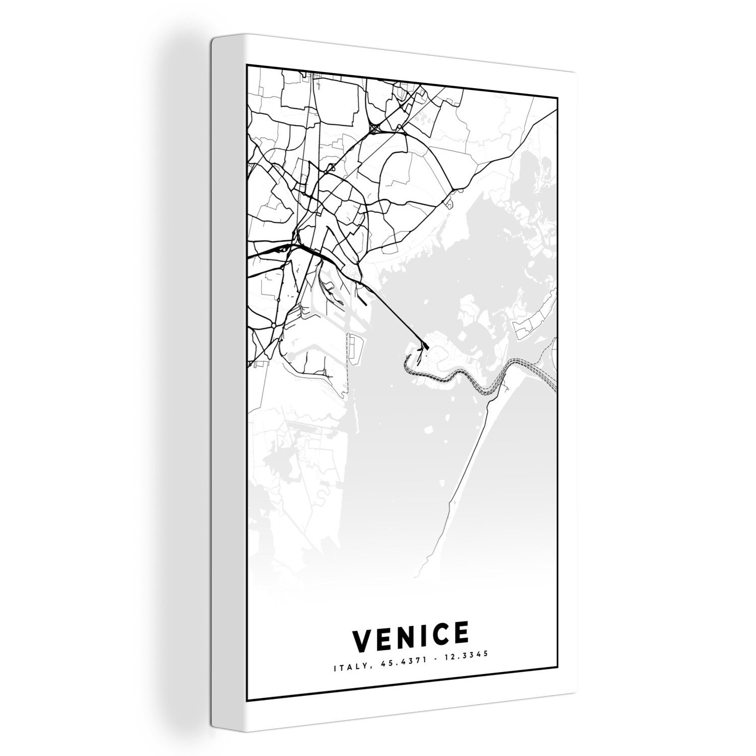 OneMillionCanvasses® Leinwandbild Venedig - Karte - Stadtplan - Schwarz und weiß - Karte, (1 St), Leinwandbild fertig bespannt inkl. Zackenaufhänger, Gemälde, 20x30 cm