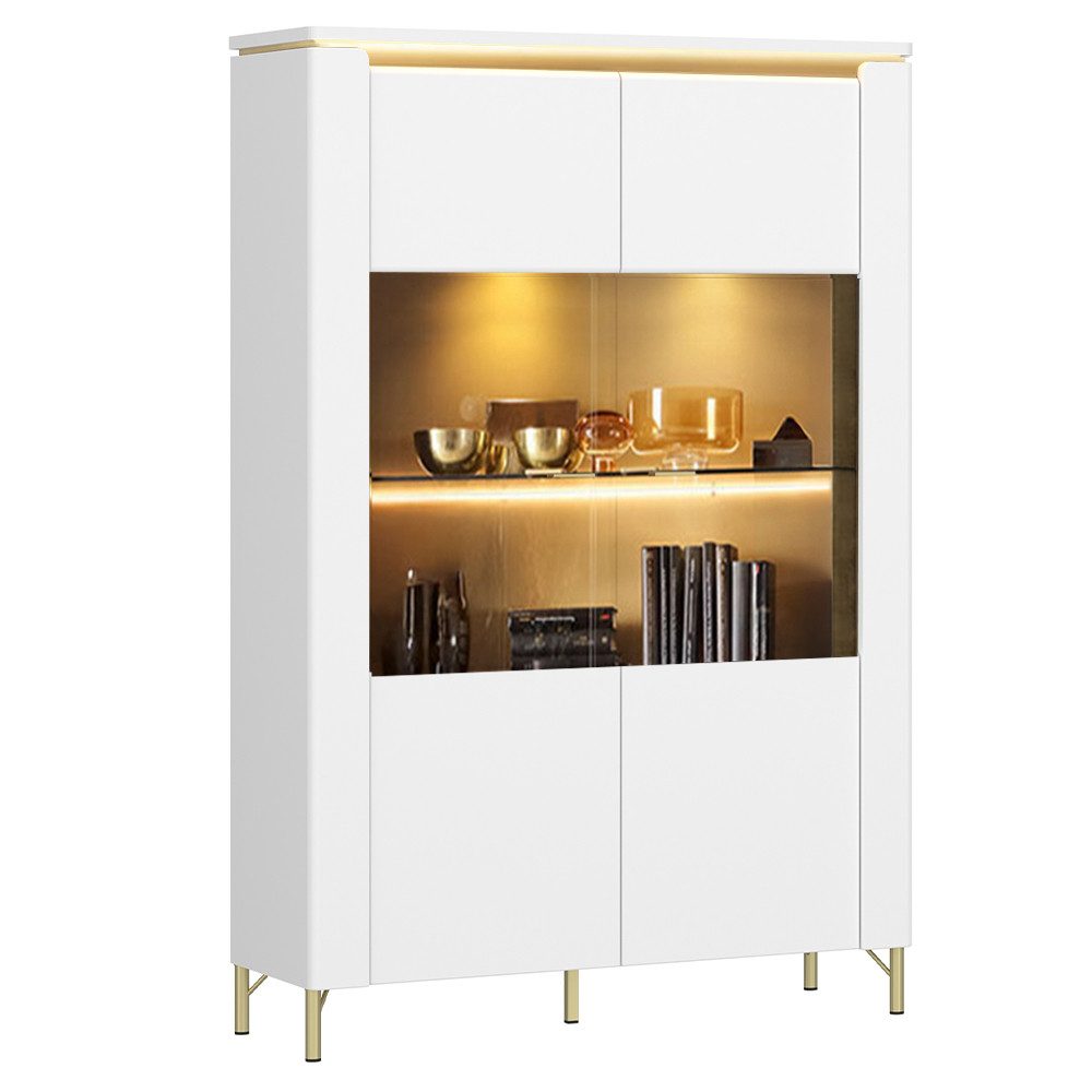 Lomadox Vitrine LUKA-129 weiß mit goldfarbenen günstig online kaufen