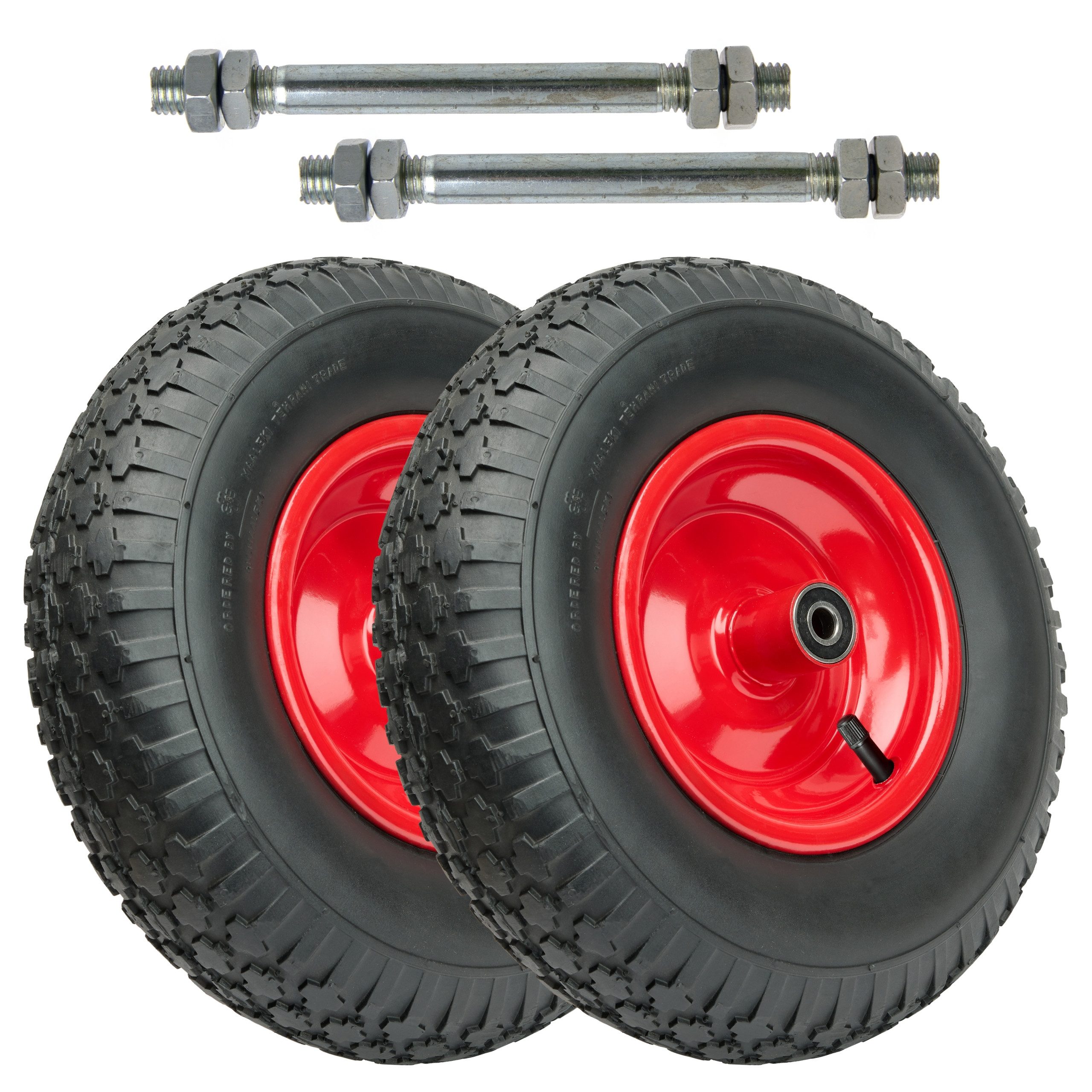 Garronda Schubkarren-Rad Ersatzrad Schubkarrenrad Luftreifen Reifen Stahlfelge Achse GD-0163 (2 St., Reifen; Achse), 4.00-6 2PR