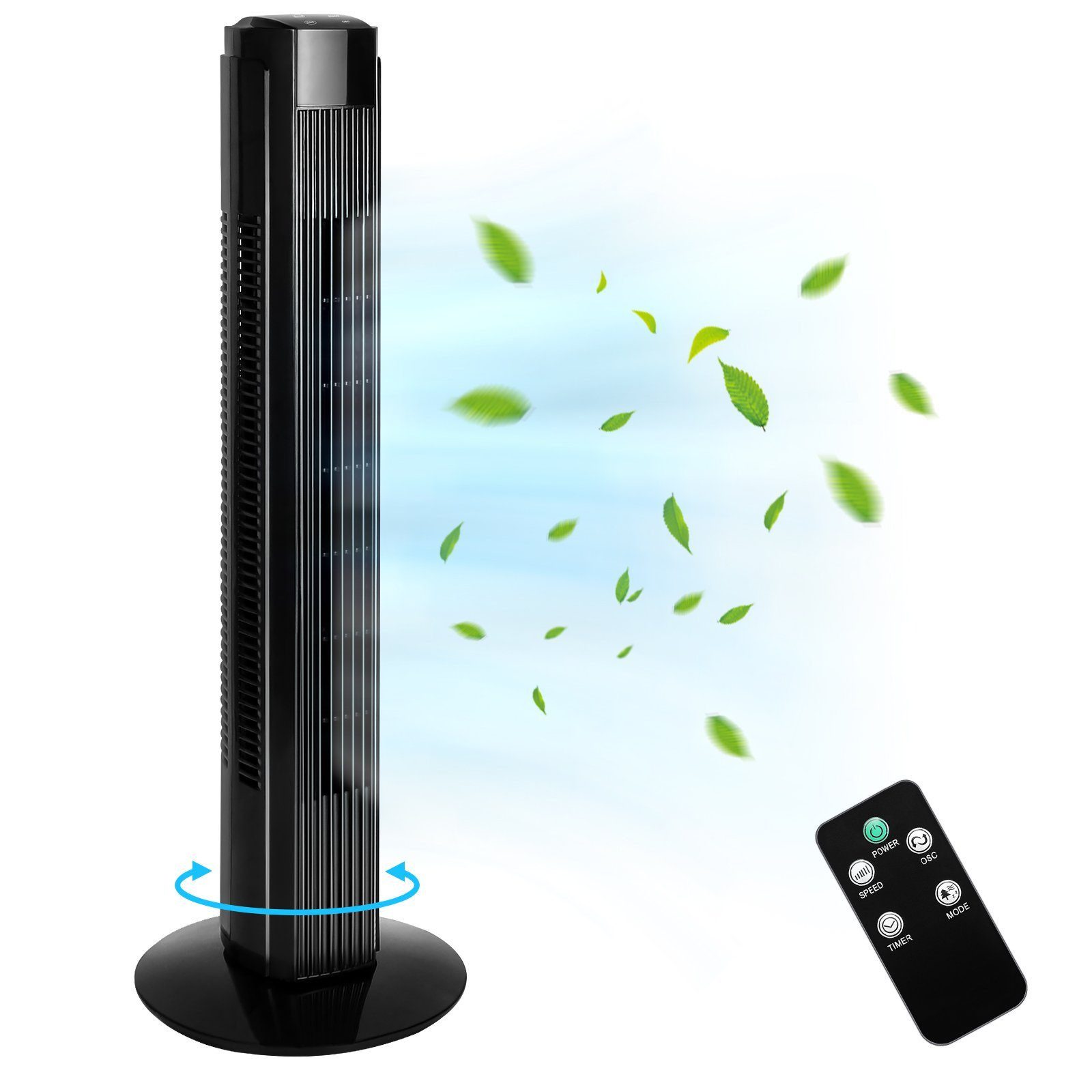 Nettlife Turmventilator Leise 90° Oszillation mit Fernbedienung Standventilatoren Timer, Fan 3 Geschwindigkeiten Säulenventilator LED Display