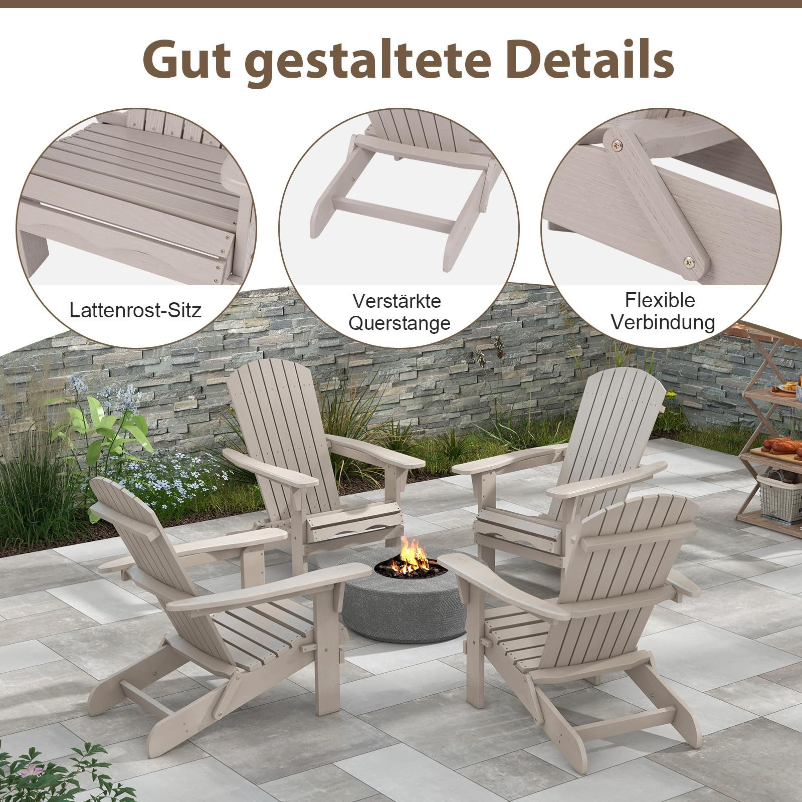 COSTWAY Gartenstuhl (1 St), Adirondack Stuhl klappbar, aus Holz