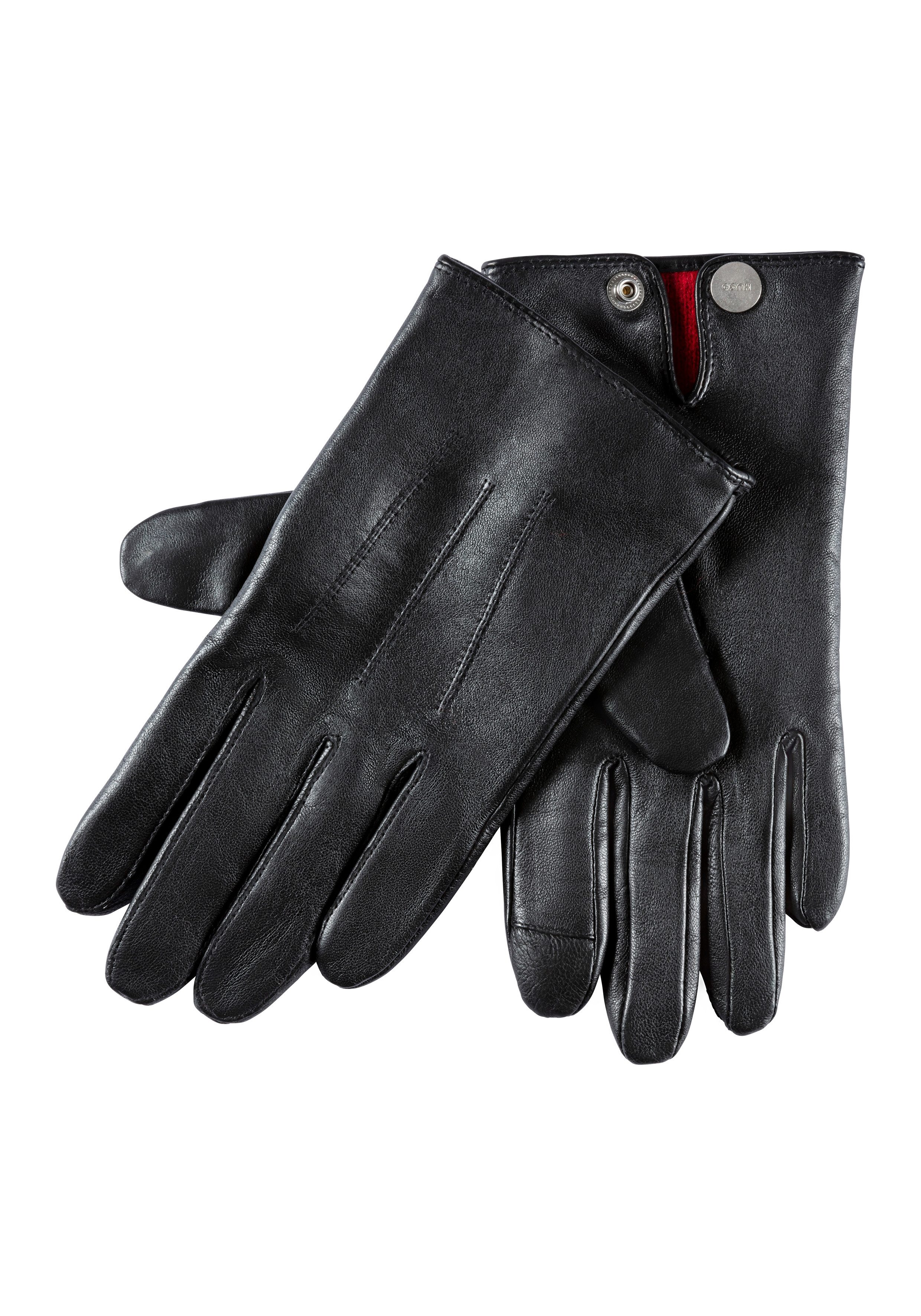 HUGO Lederhandschuhe Jaan mit Logo auf dem Knopf