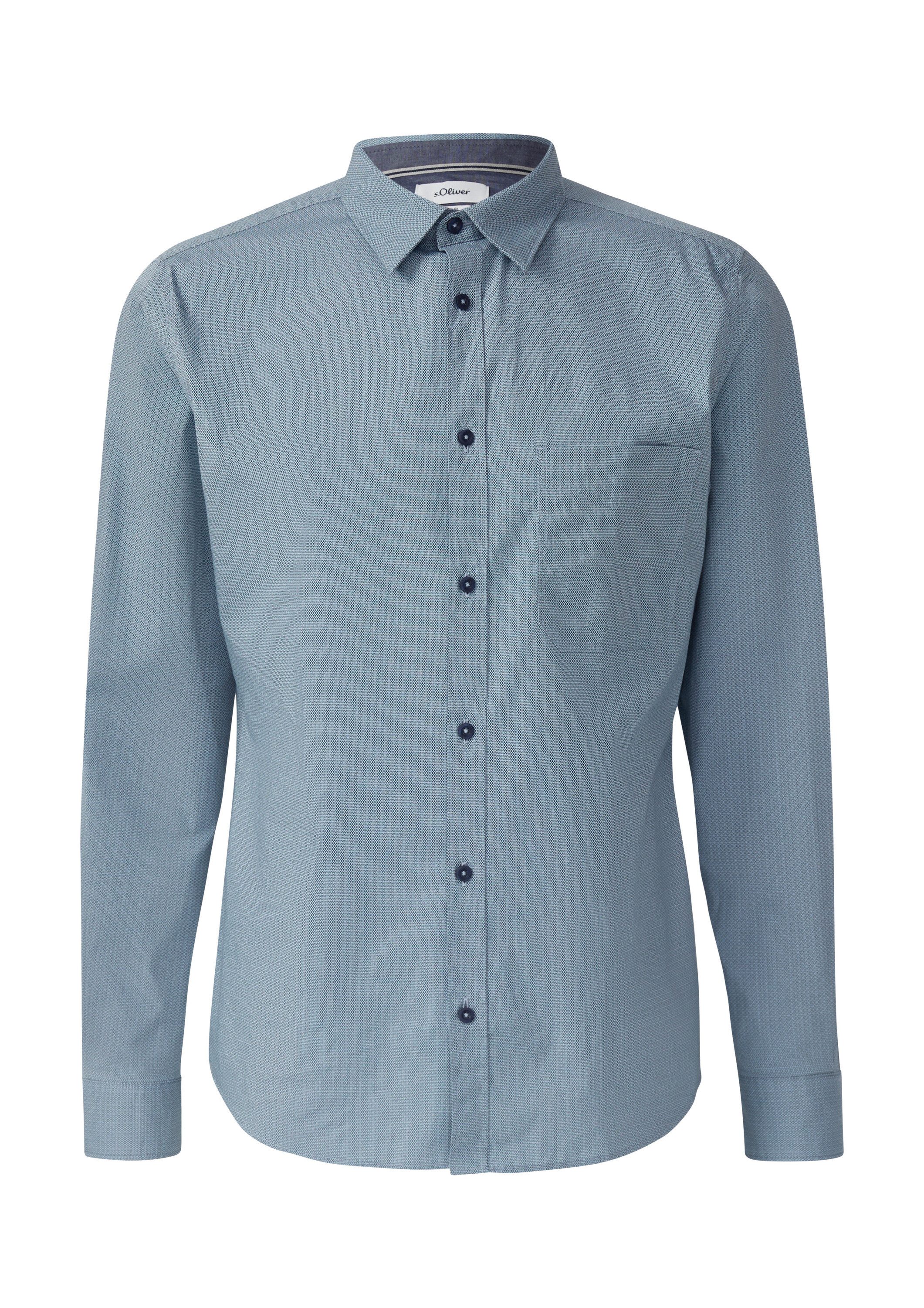 s.Oliver Langarmhemd Hemd Slim Fit: Fein gemustertes Baumwollhemd mit Kentkragen