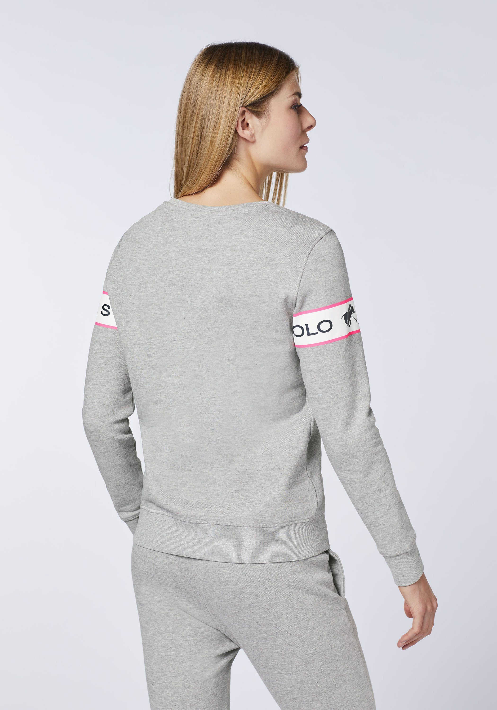 Polo Sylt Sweatshirt 17-4402M Logo-Kontraststreifen Gray eingearbeitetem Neutral mit Melange