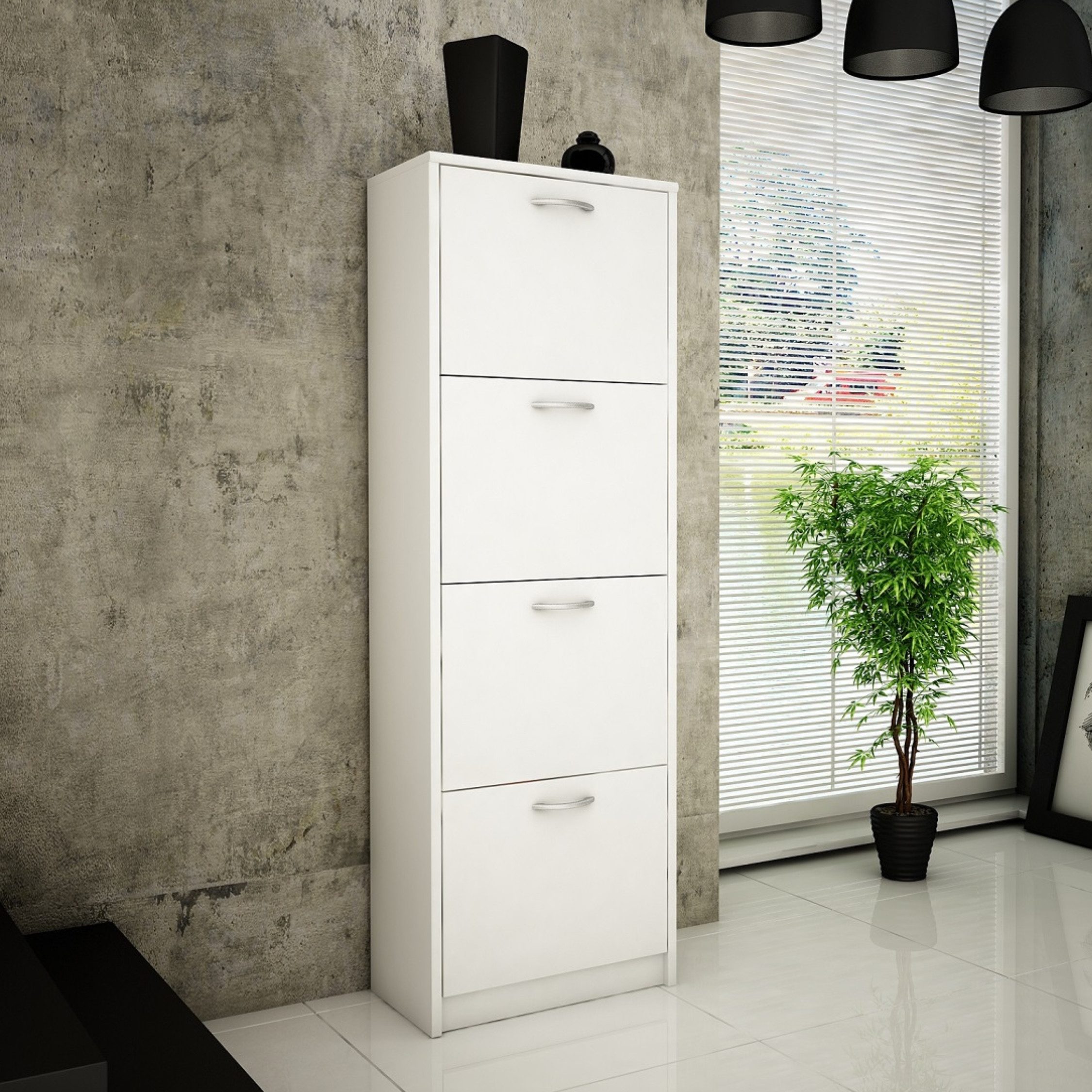 Home Collective Schuhschrank mit 4 aufklappbaren Schubladen, Schuhregal mit 4 Fächern 50 cm breit (platzsparende Schuhaufbewahrung, laminierte Platte) weiche ab – Bild 2 von 5
