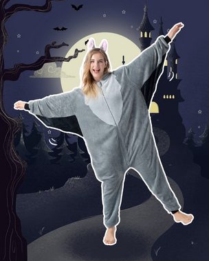 Corimori Partyanzug Flauschiges Fledermaus-Kostüm für Erwachsene mit Haarreif,  Halloween, Vampir-Fledermaus
