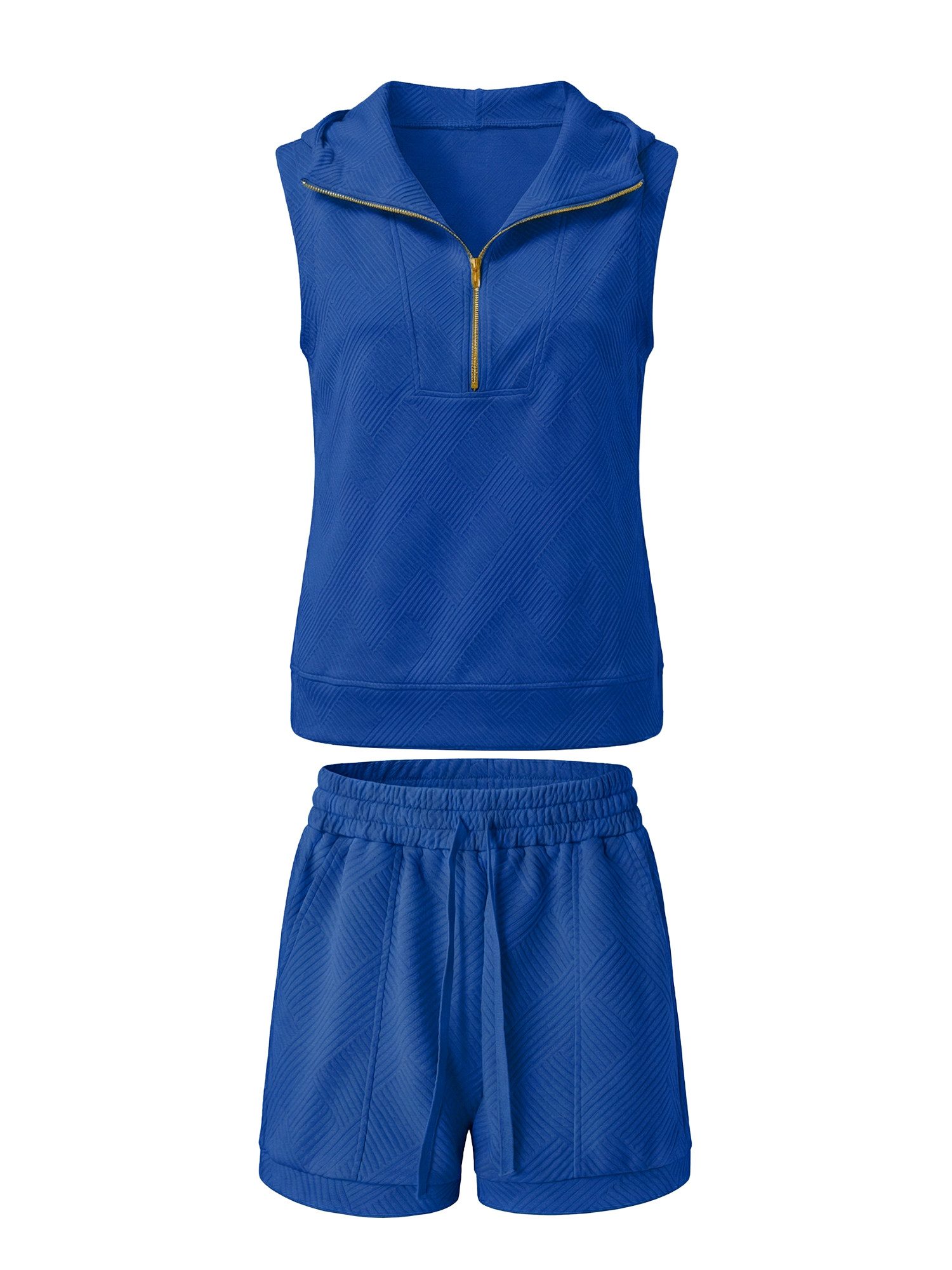 Imily Bela Hausanzug Damen Ärmelloses Top mit Reißverschluss Shorts mit Kordelzug Outfit (Set, 2 tlg., 2er-Pack, Top+Shorts) in Unifarbe – Bild 5 von 5