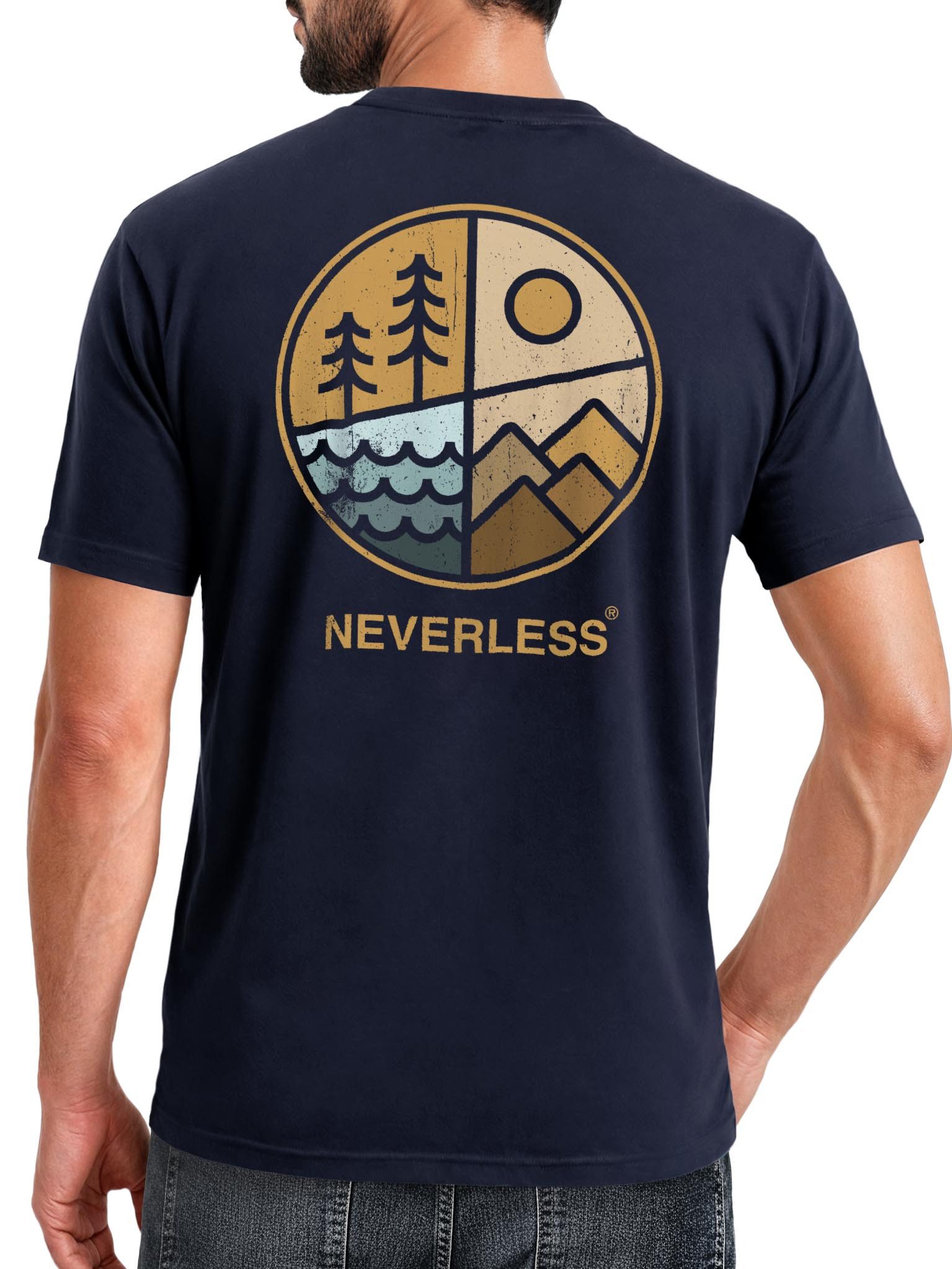 Print-Shirt Herren T-Shirt Backprint Natur Grafik Berge Wald Adventure Outdoor