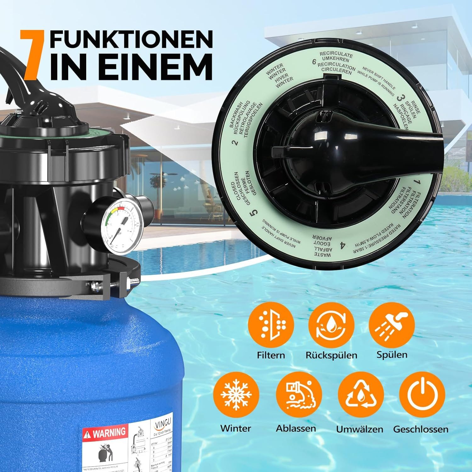 LALAHO Sandfilteranlage Sandfilteranlage Pool 7900 L/H inkl