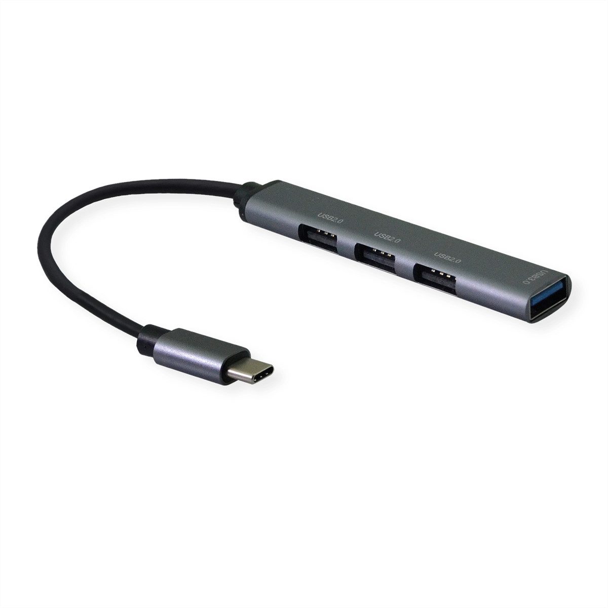 SECOMP STANDARD USB 2.0 Hub, USB-C Anschluss Computer-Adapter USB Typ C (USB-C) Männlich (Stecker) zu USB 2.0 Typ A Weiblich (Buchse), 12.0 cm, 4x USB-A Ports (3x USB 2.0 + 1x USB 3.2 Gen1)