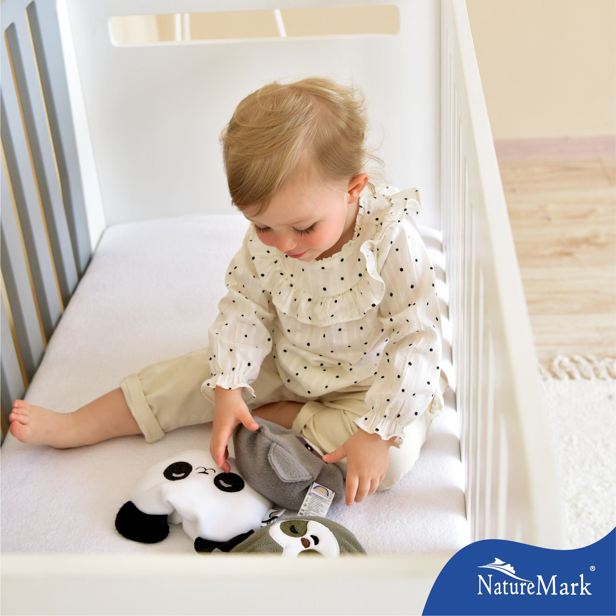 NatureMark Spannbettlaken Jersey Spannbetttuch, 100% Baumwolle, Gummizug: rundum, (2 Stück), Kinder Spannbetttuch, für Baby-/Kinderbett, 70x140 cm, Weiß – Bild 4 von 4