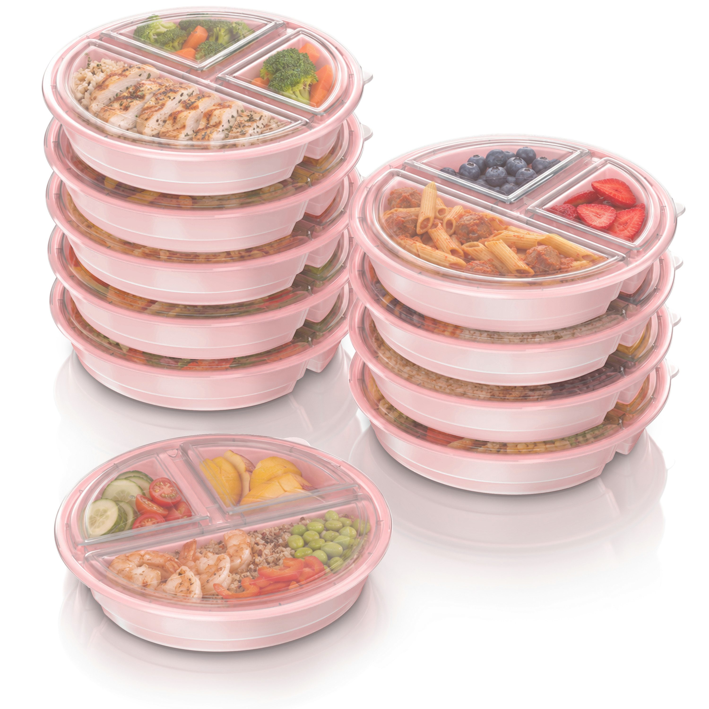Arendo Vorratsdose Meal Prep Box 10er Set. 944 ml, 3 Fächer, für Büro, Fitness & Küche, Polyprophylen (PP), (Set, 10-tlg., 10er Set Meal Prep Boxen), transparenter Deckel, mikrowellen-, gefrier- & spülmaschinengeeignet