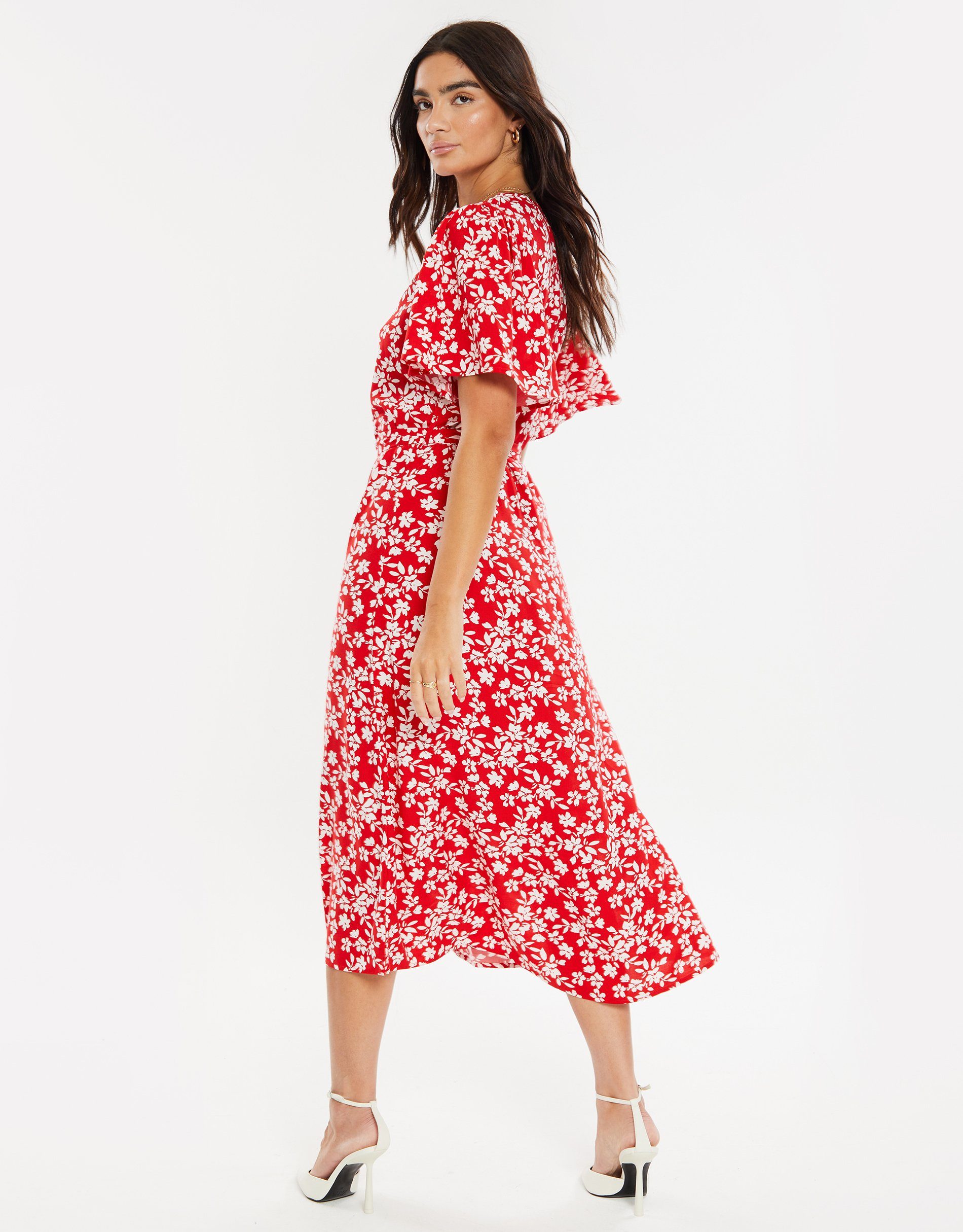Pastill Sommerkleid Button Red Threadbare Spot - Dress rot Midi Fruit THB gepunktet
