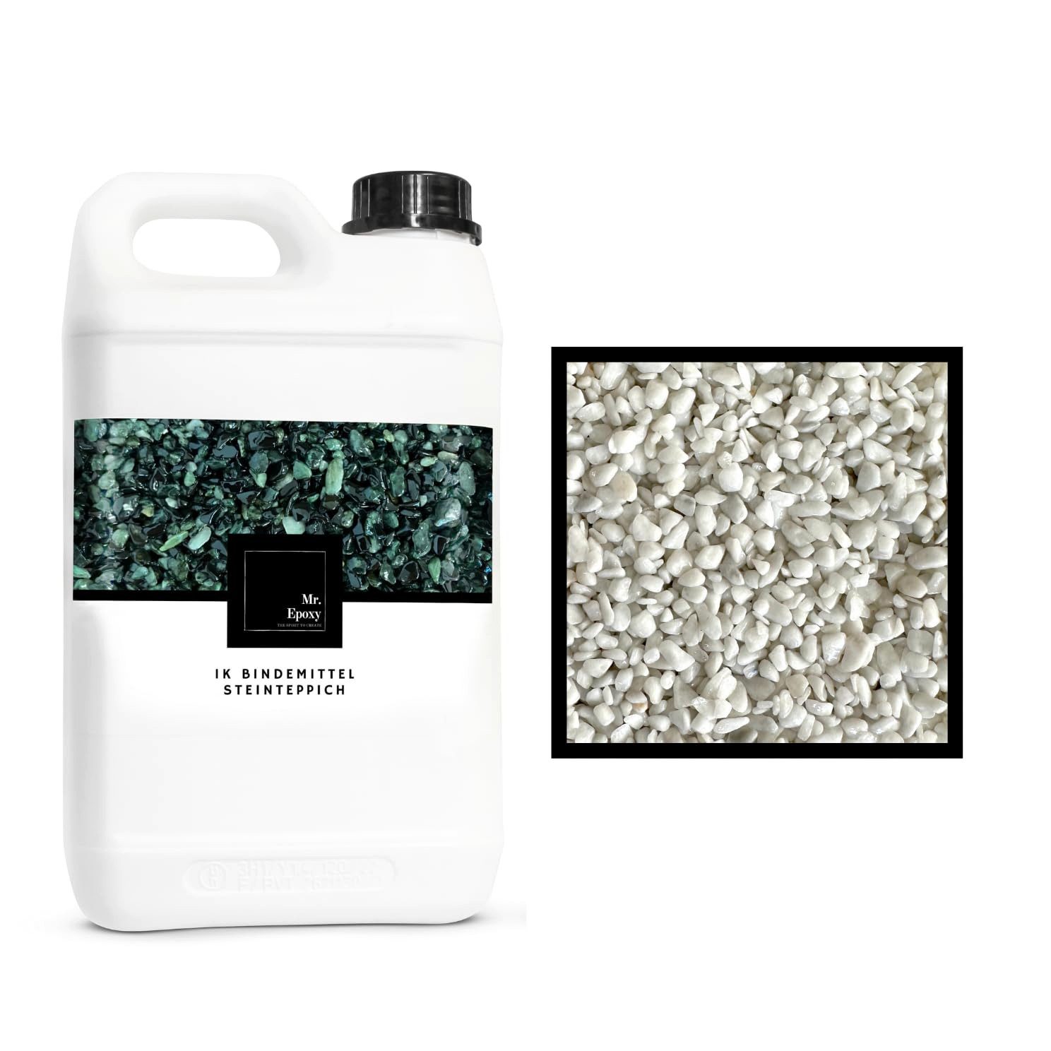Mr. Epoxy Bodenversiegelung Steinteppich Komplettset, (25 kg Kieselsteine + 1,3 kg Bindemittel) - Buntsteinputz Bodenbelag