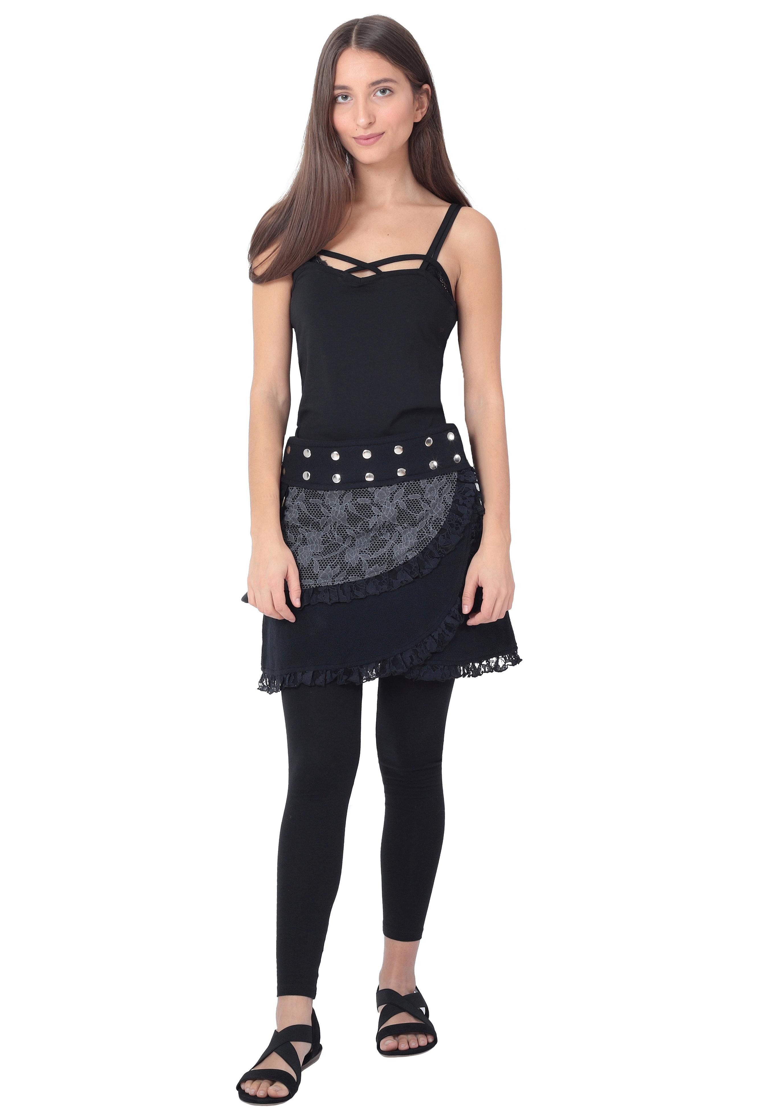 PUREWONDER Wickelrock Winterrock aus Fleece Wickelrock mit Tasche Nr. 240 Schwarz aus Fleece