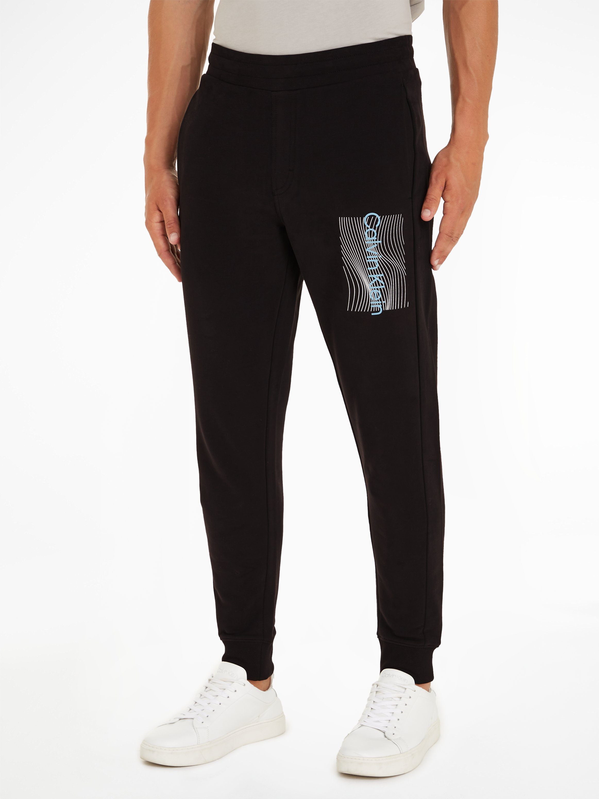 Calvin Klein Sweatpants WAVE LINES SWEATPANTS Black HERO LOGO Markenlabel Ck mit