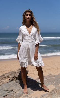 Charis Moda Tunikakleid Sommerkleid mediterran mit Häkelbordüren Halbarm
