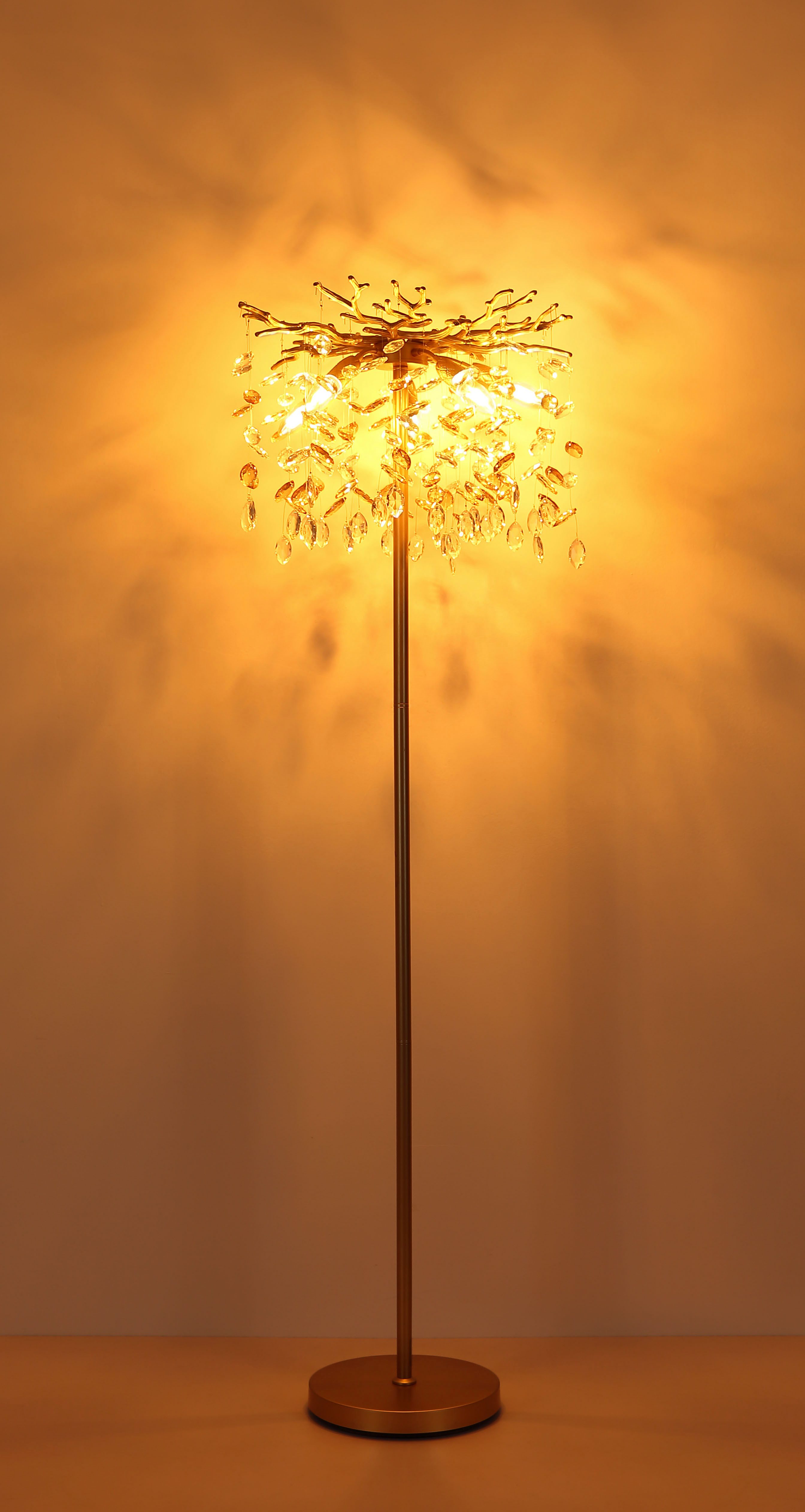 GLOBO LIGHTING Stehlampe QUEENA, ohne Leuchtmittel, Stehleuchte gold Kristall, E14, Fußschalter, klassisch elegant