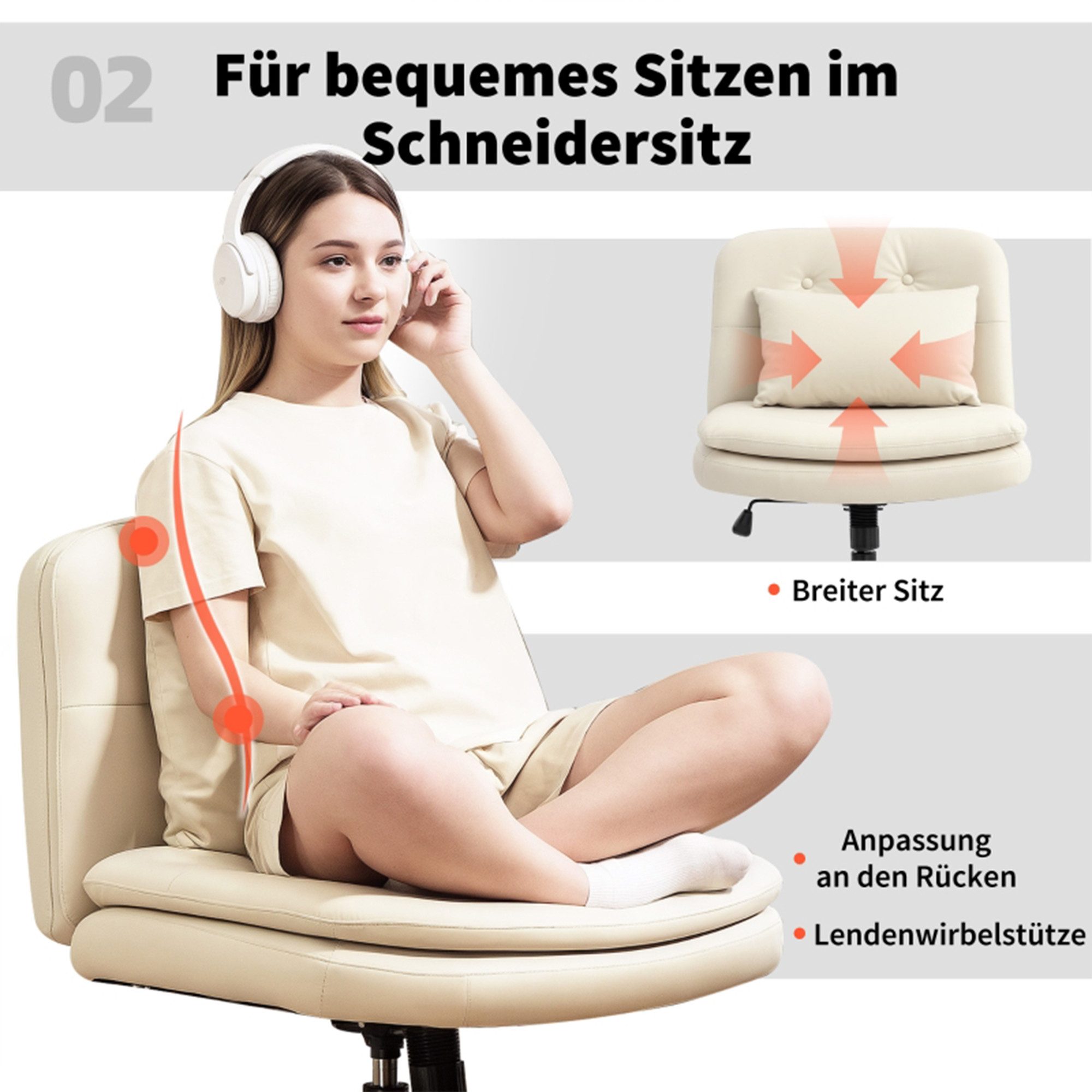SeedWave Bürostuhl Armloser und Höhenverstellbarer Drehstuhl, Kunstleder-Bezug, Extra starker Sitzpolsterung, Stabiler Schaumstoff