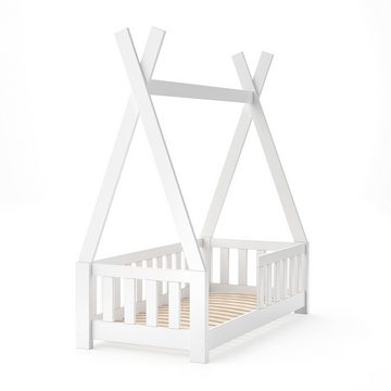 VitaliSpa® Kinderbett Kinderhausbett Rausfallschutz 70x140cm TIPI Weiß