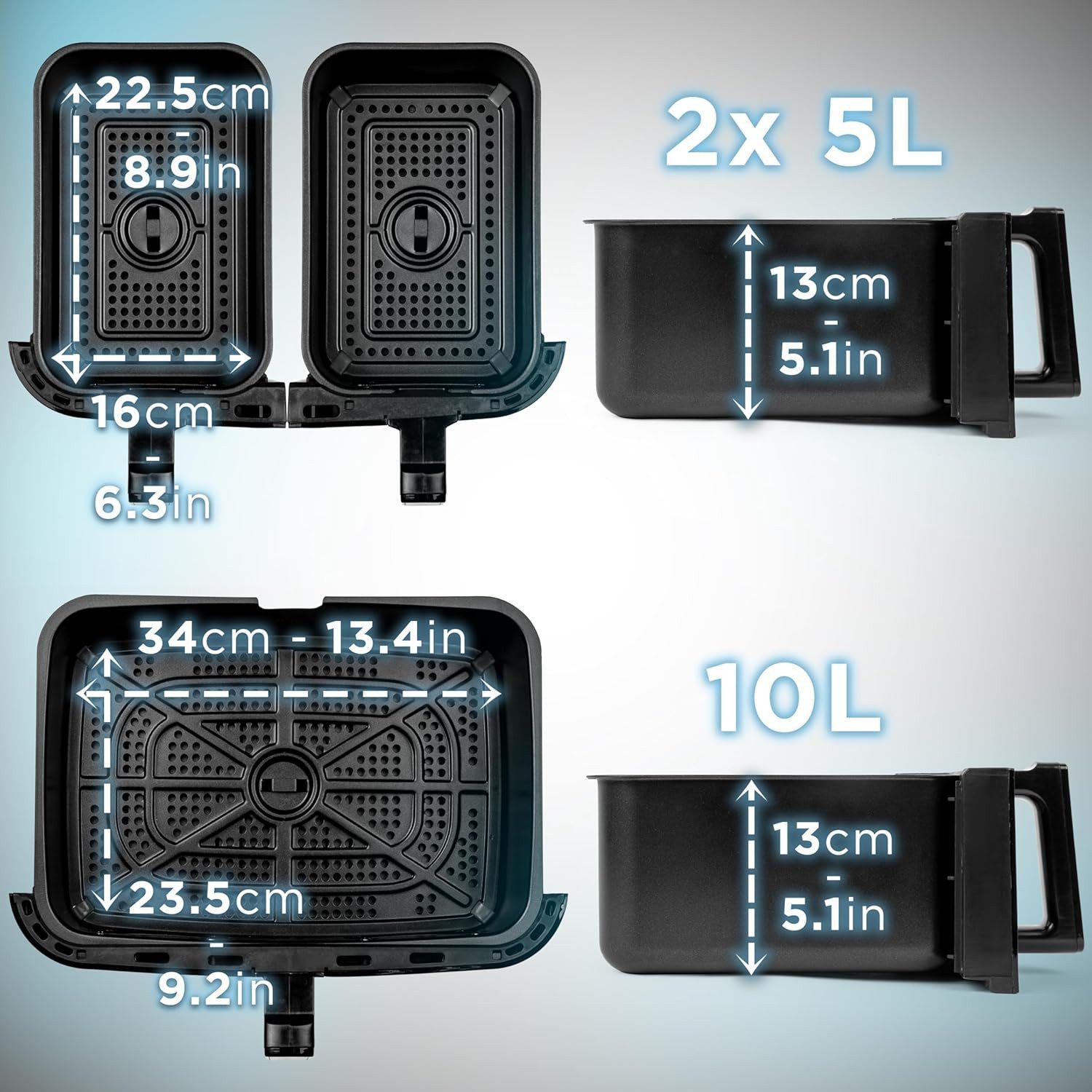 Duronic Heißluftfritteuse AF34 BG Heißluftfritteuse, 2400,00 W, Fritteuse 10 Liter Volumen, 10 Programme