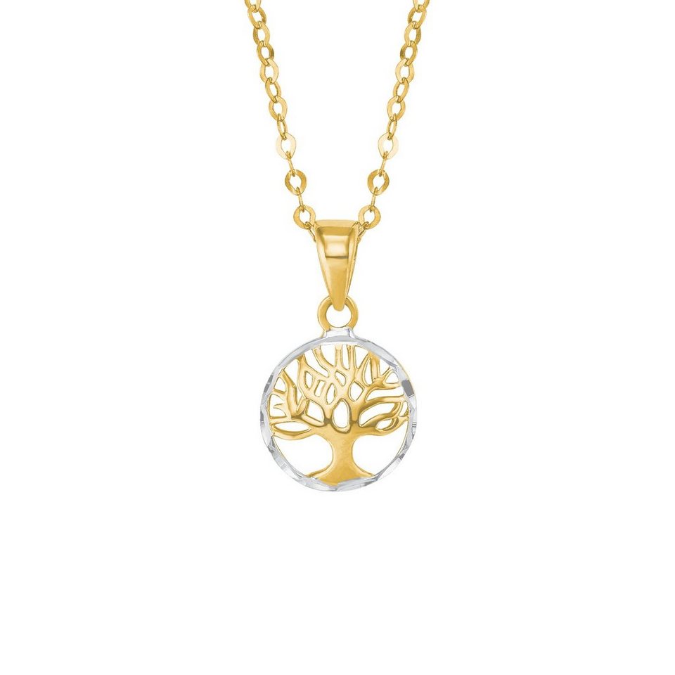 für Damen, Amor Kette mit Goldkette Gold (2-tlg., 585, Lebensbaum Anhänger)
